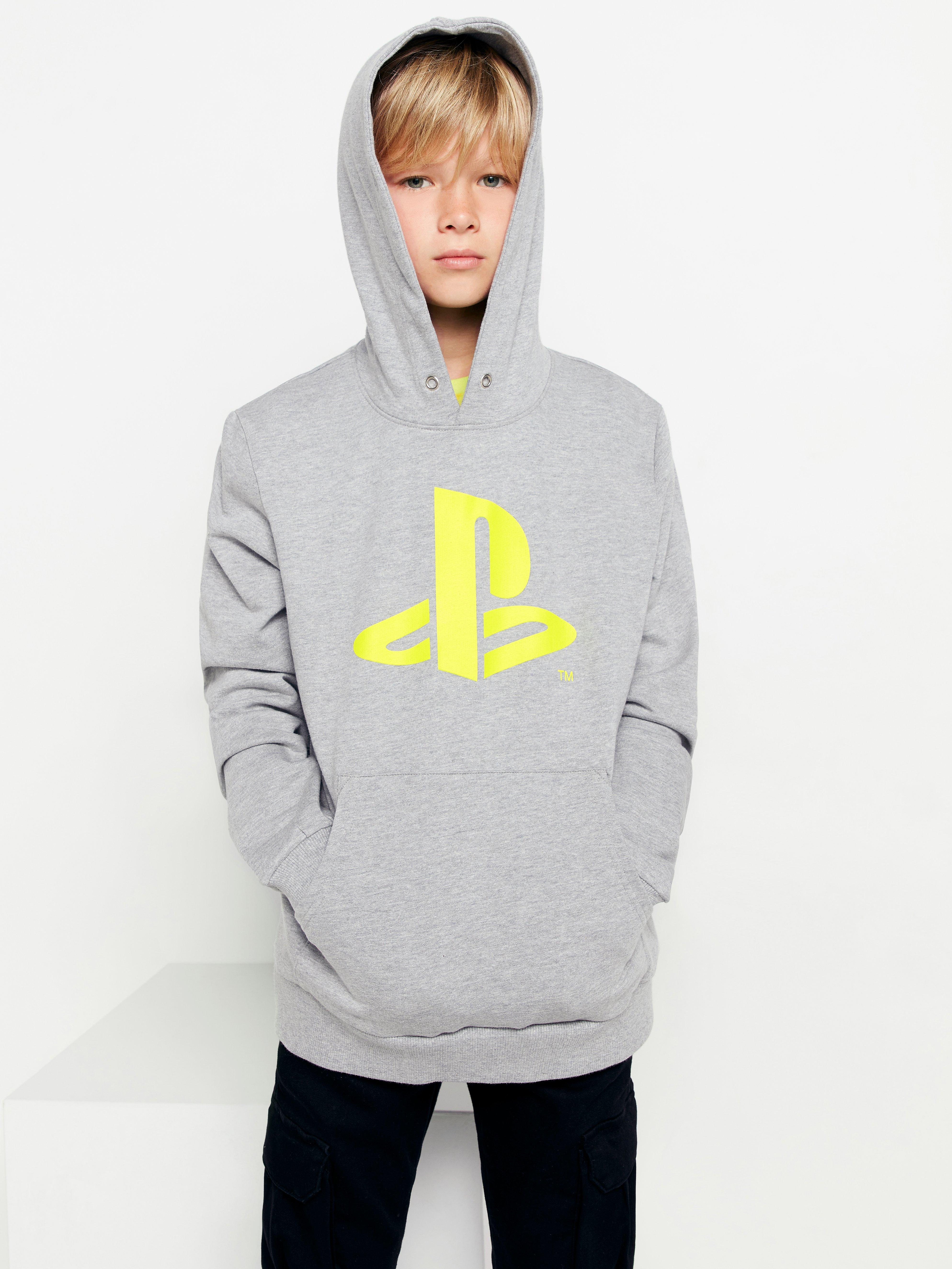 Grey hooded sweatshirt with Playstation print