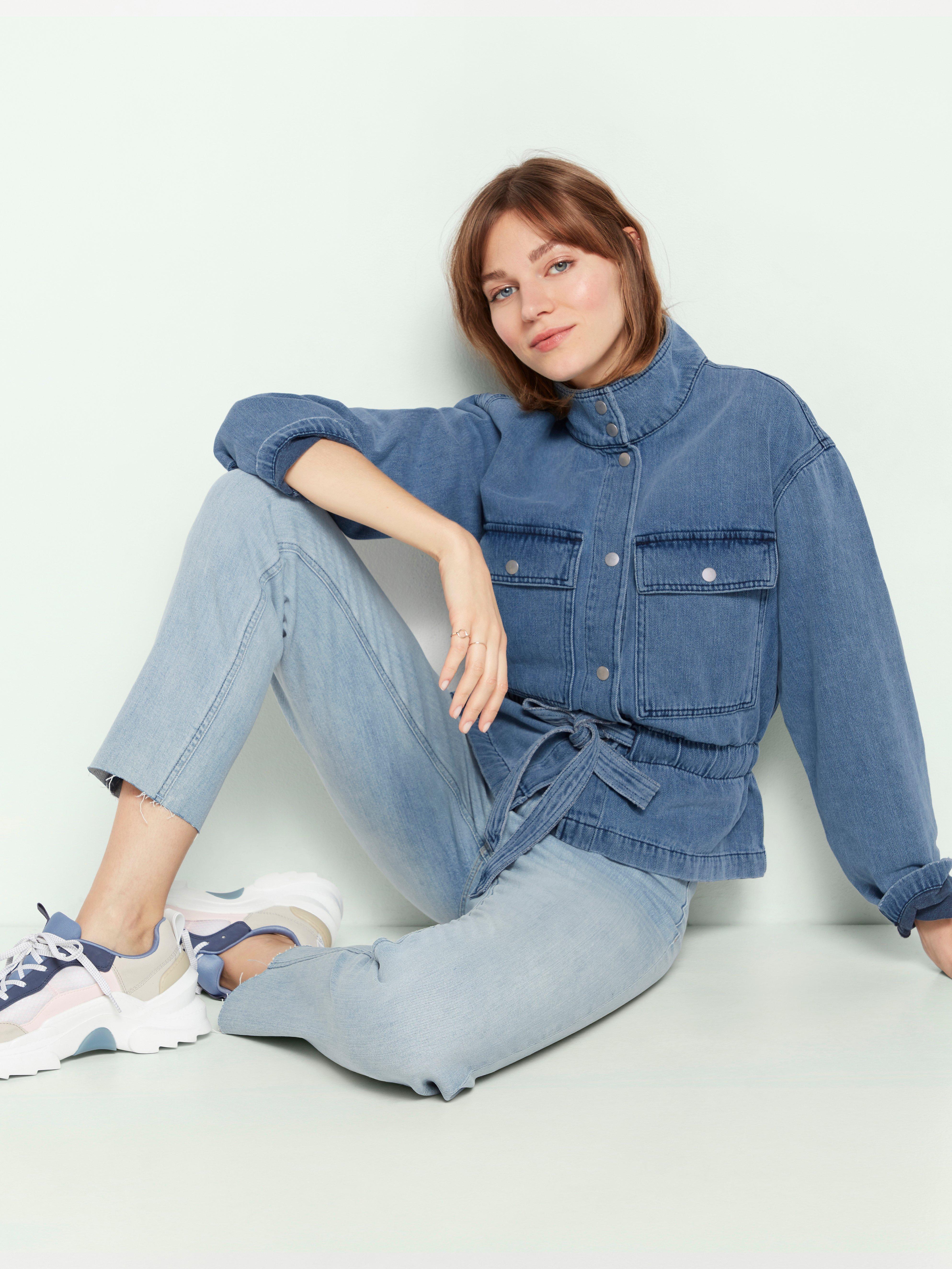 denim jacket with tie belt