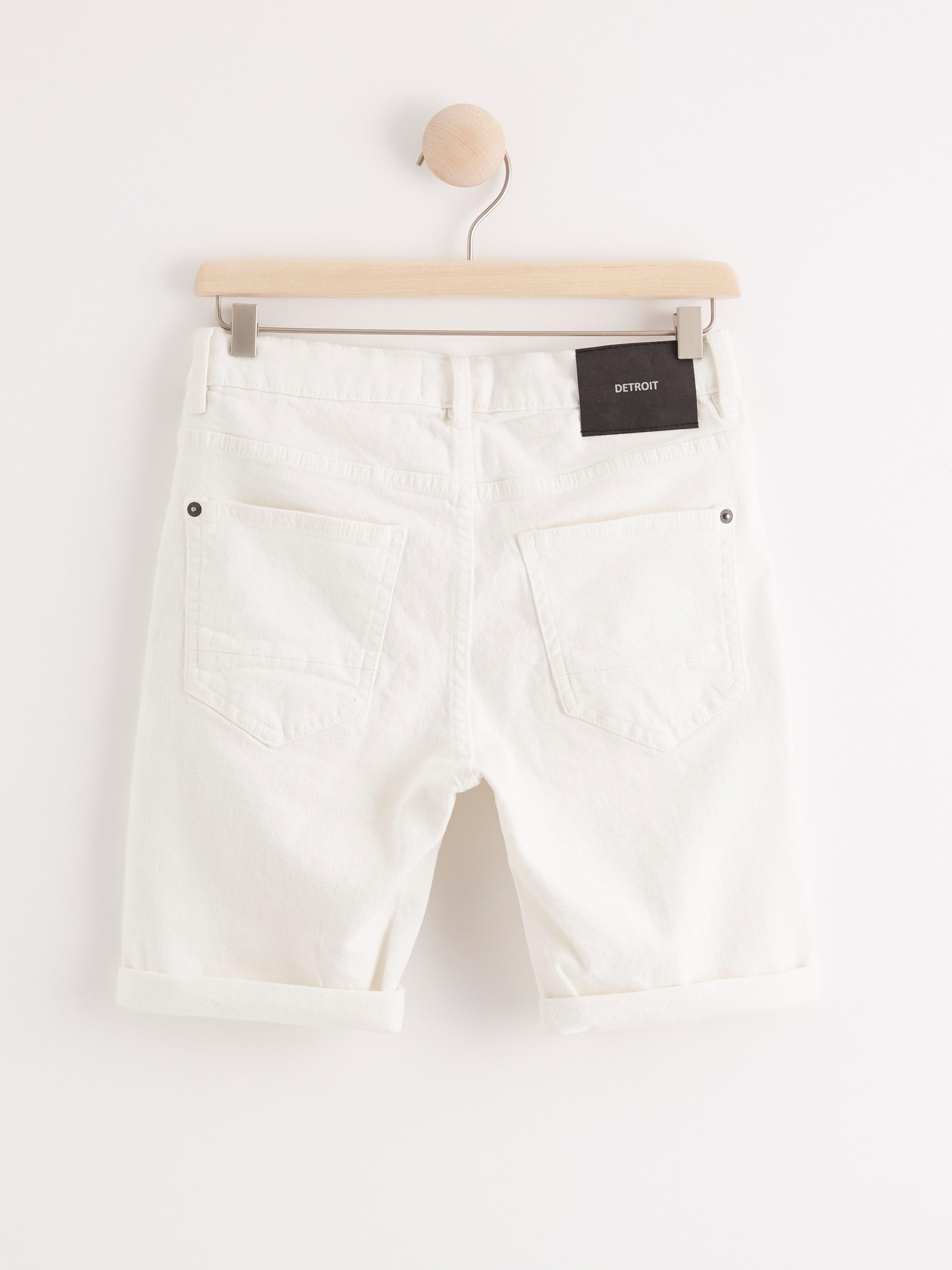 next white denim shorts