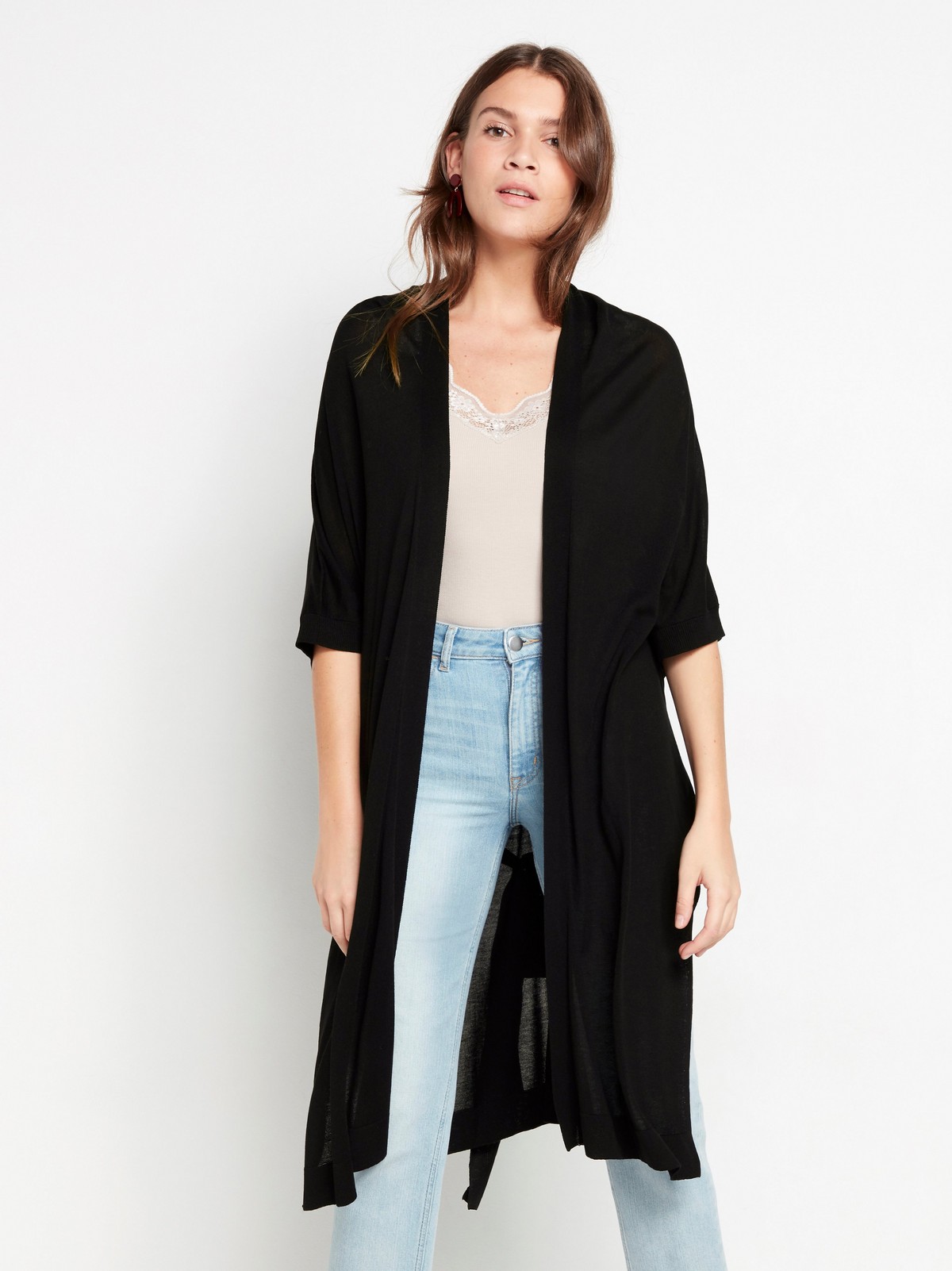 Black cardigan in lyocell blend with tie belt Black cardigan in lyocell blend with tie belt