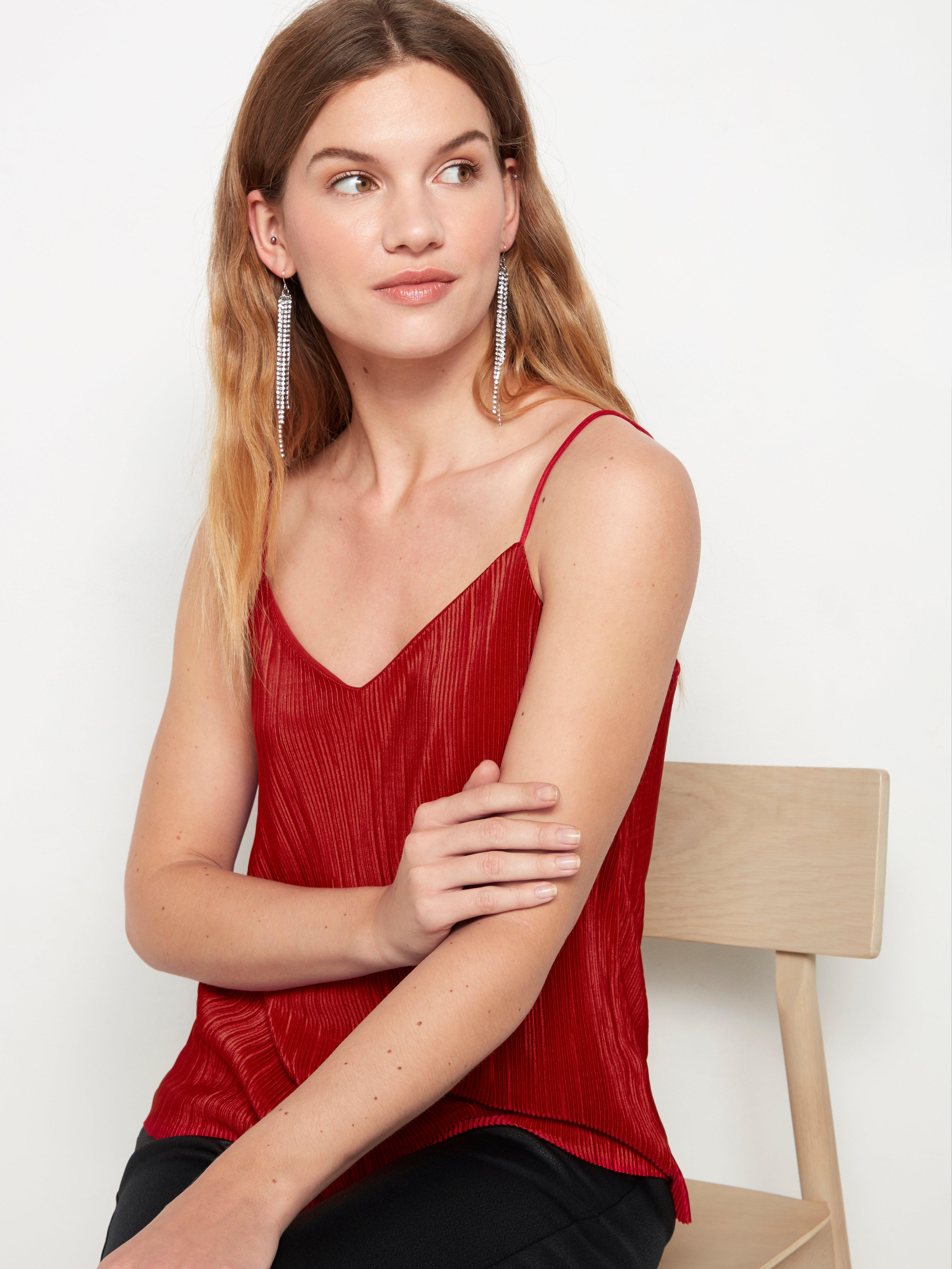 Pleated red camisole