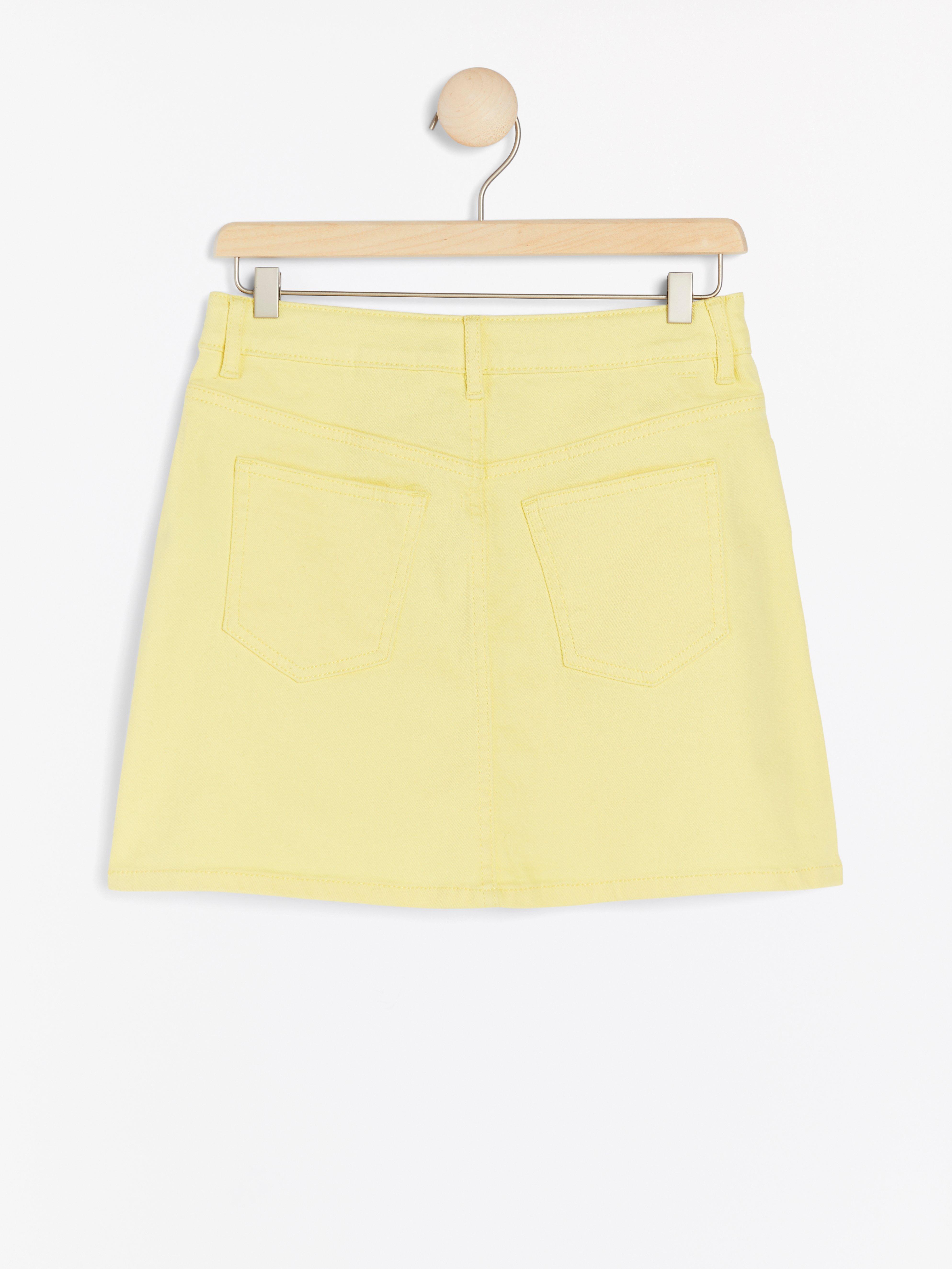 yellow denim skirt