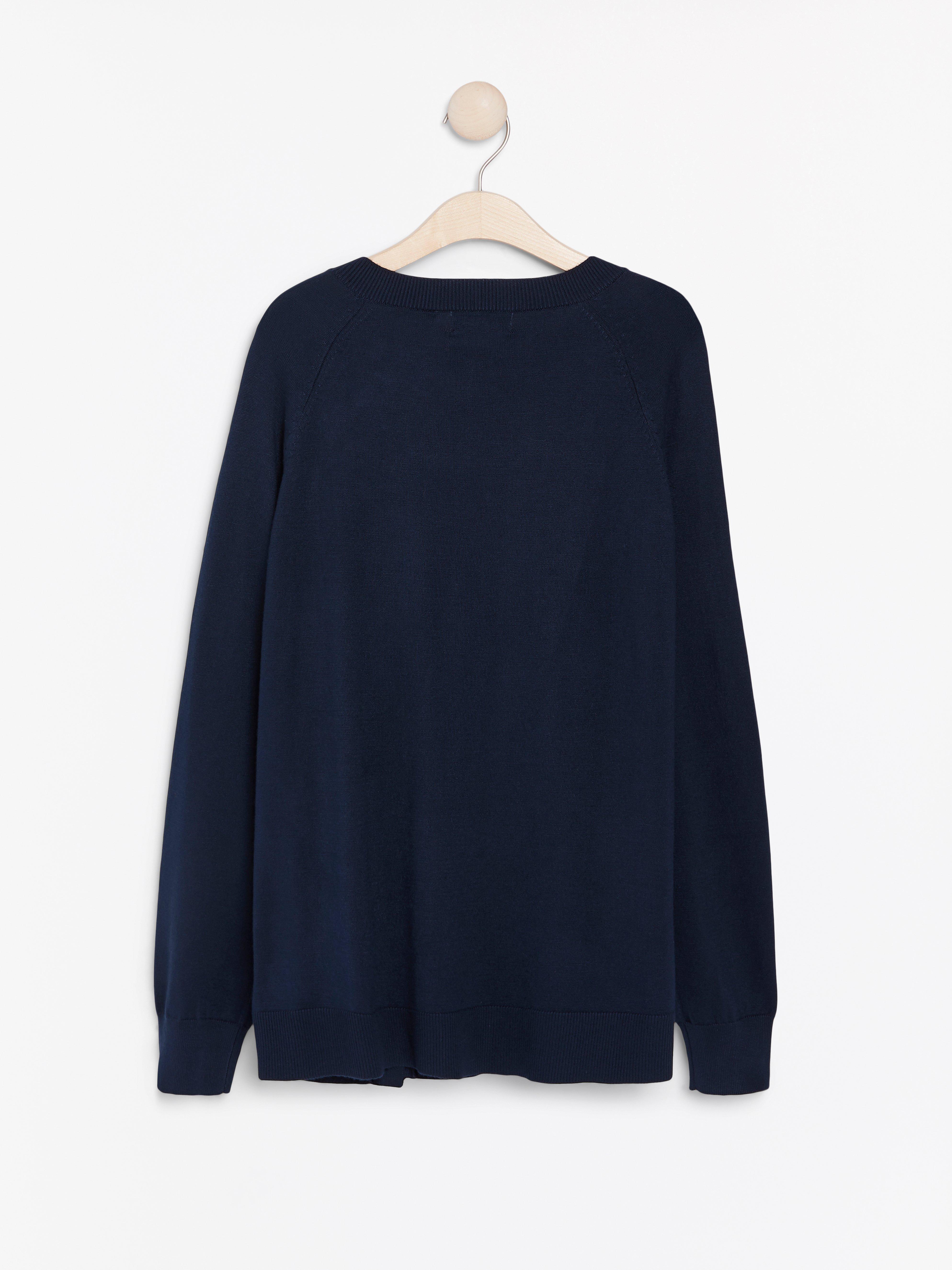 blue fine knit jumper