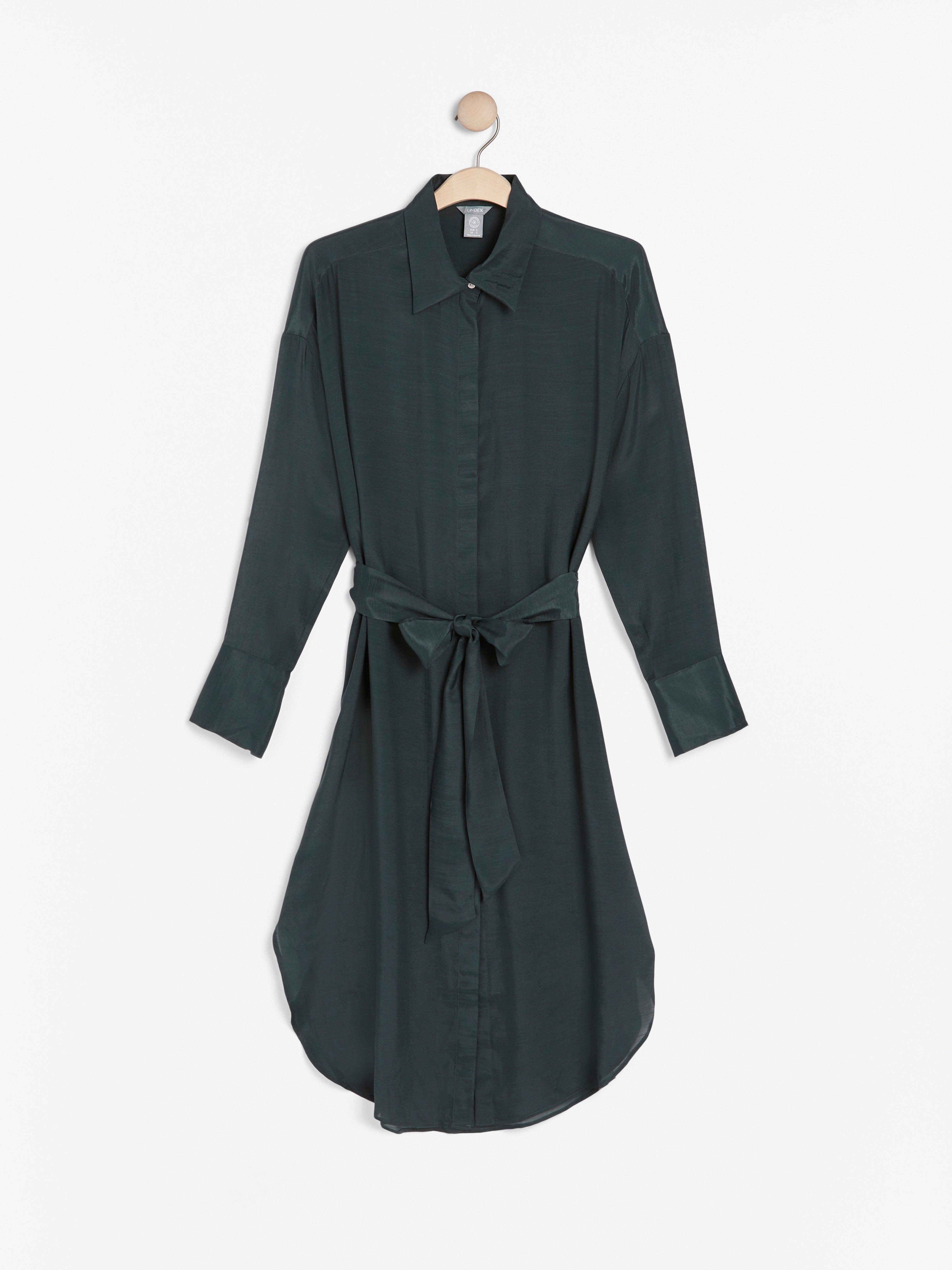 green and white shirt dress