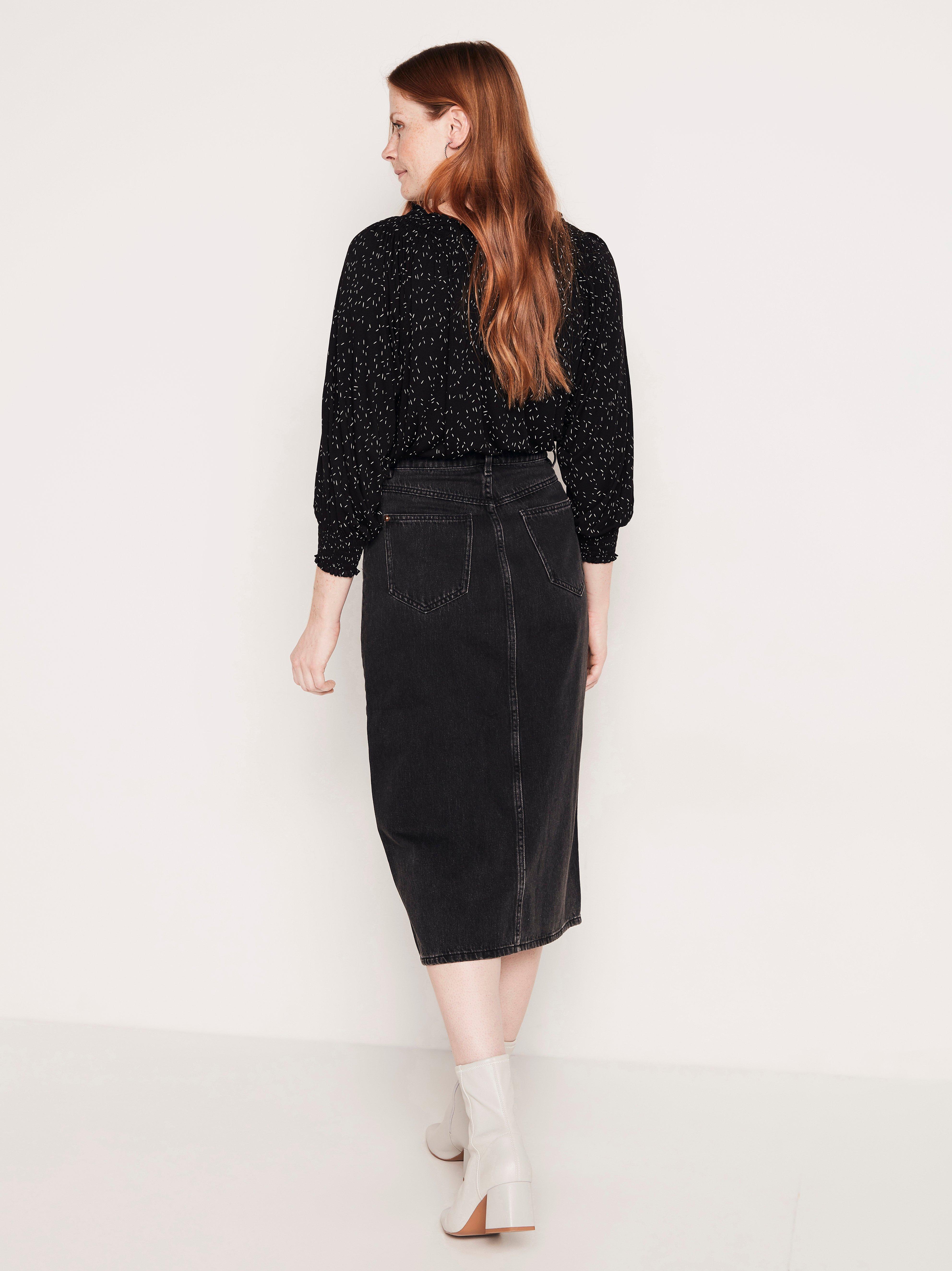 denim black midi skirt