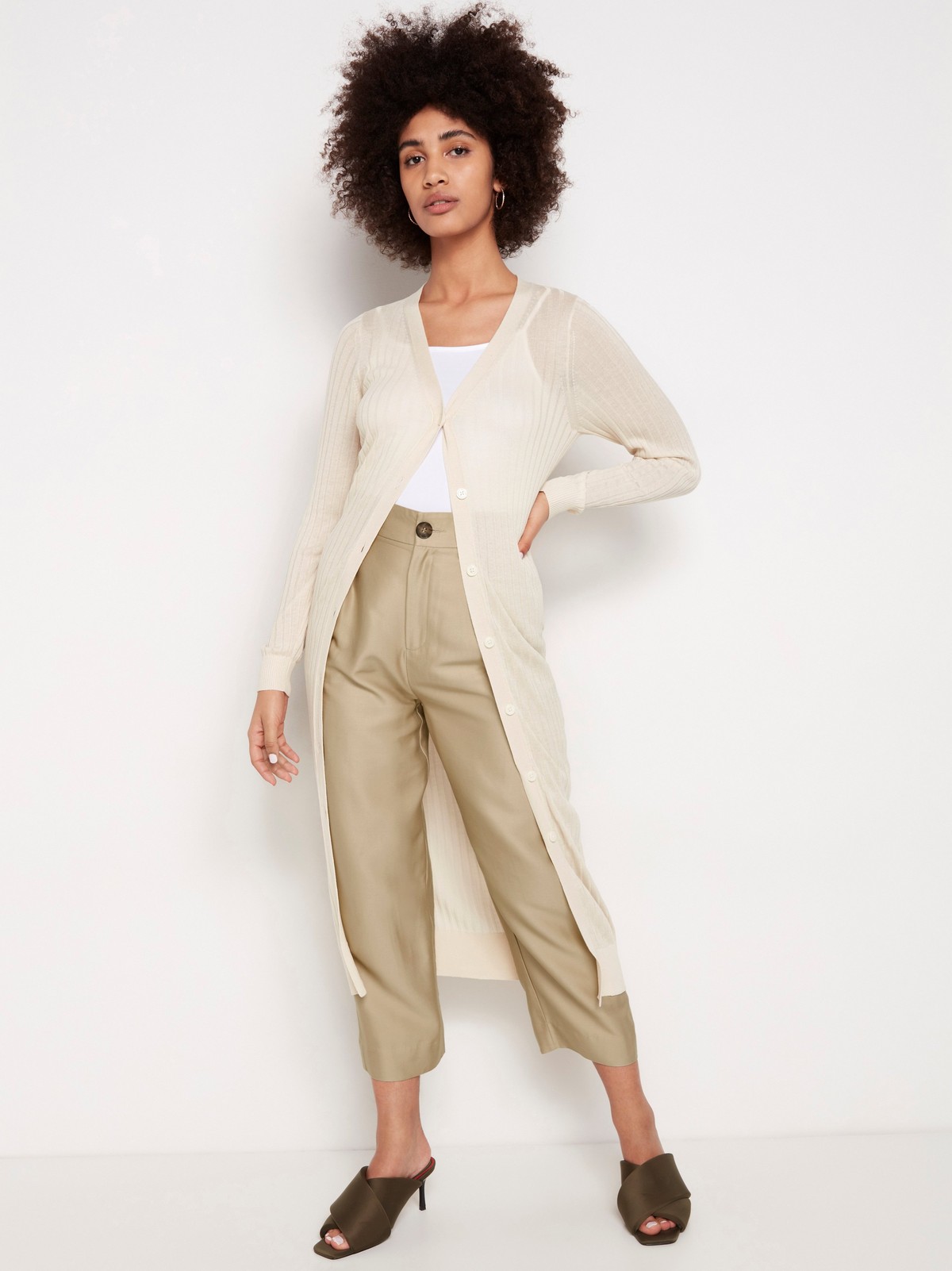 Long rib knit cardigan in lyocell blend Long rib knit cardigan in lyocell blend