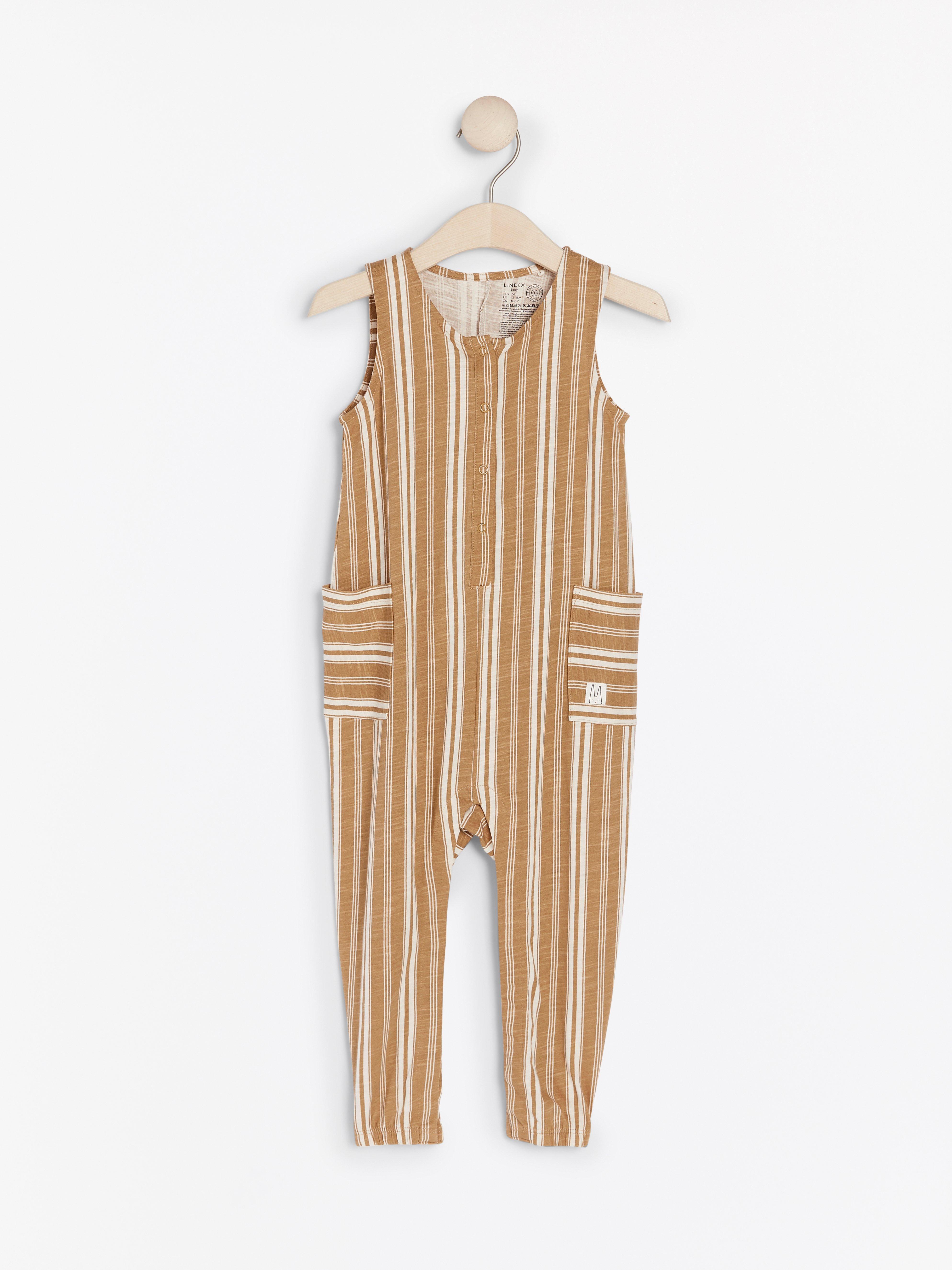tan and white striped jumpsuit