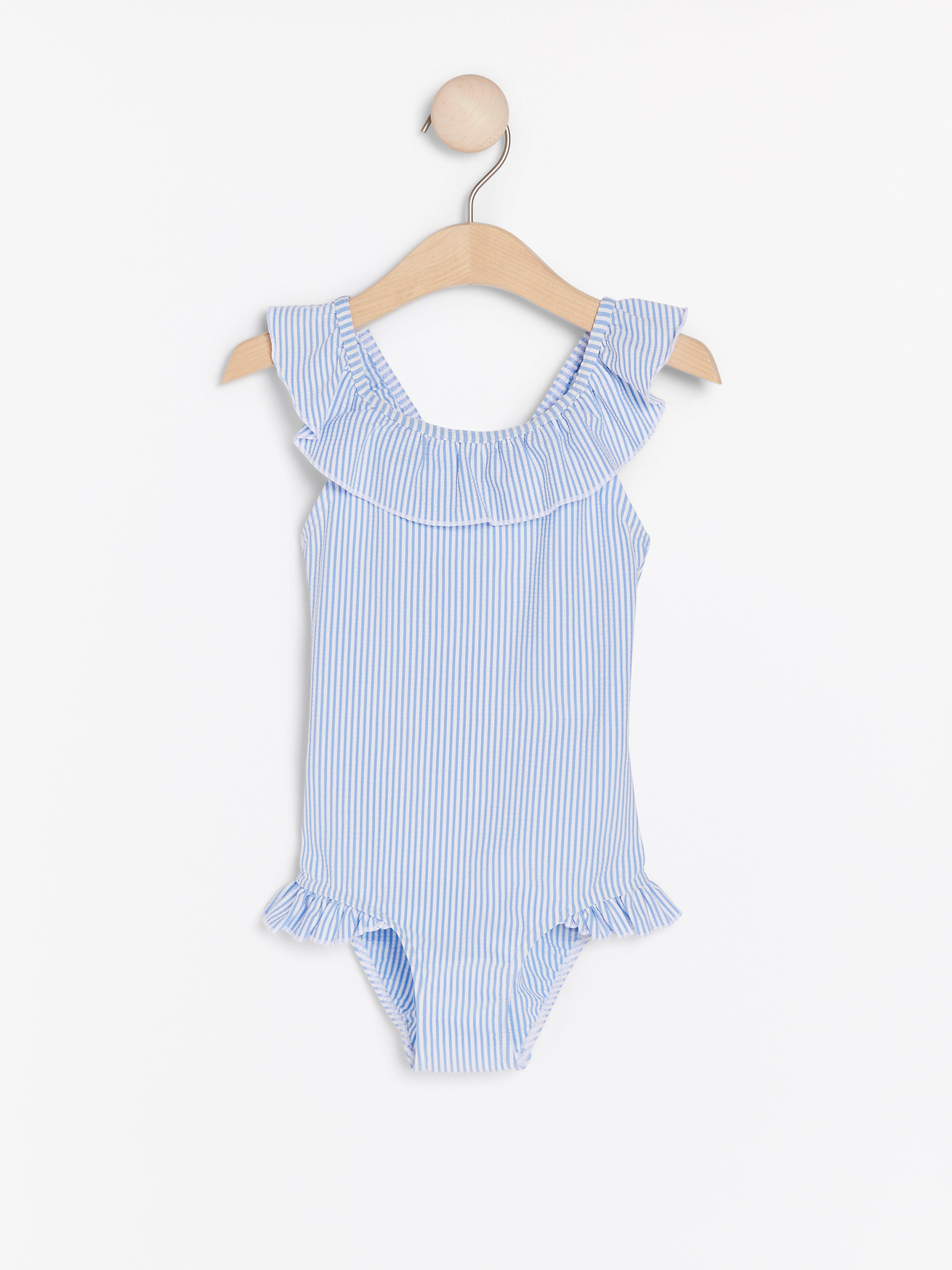 blue striped swimsuit