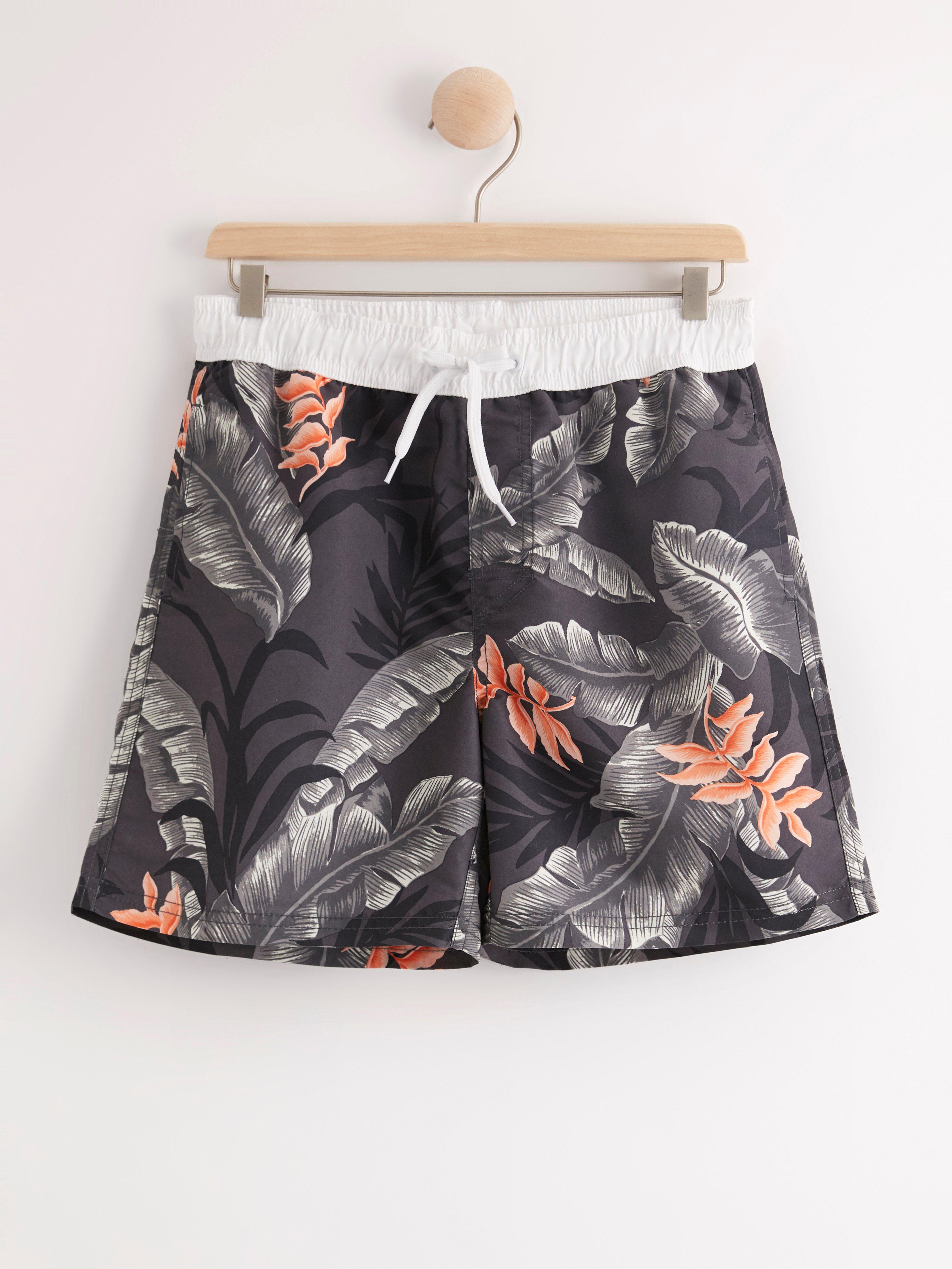 patterned swim trunks
