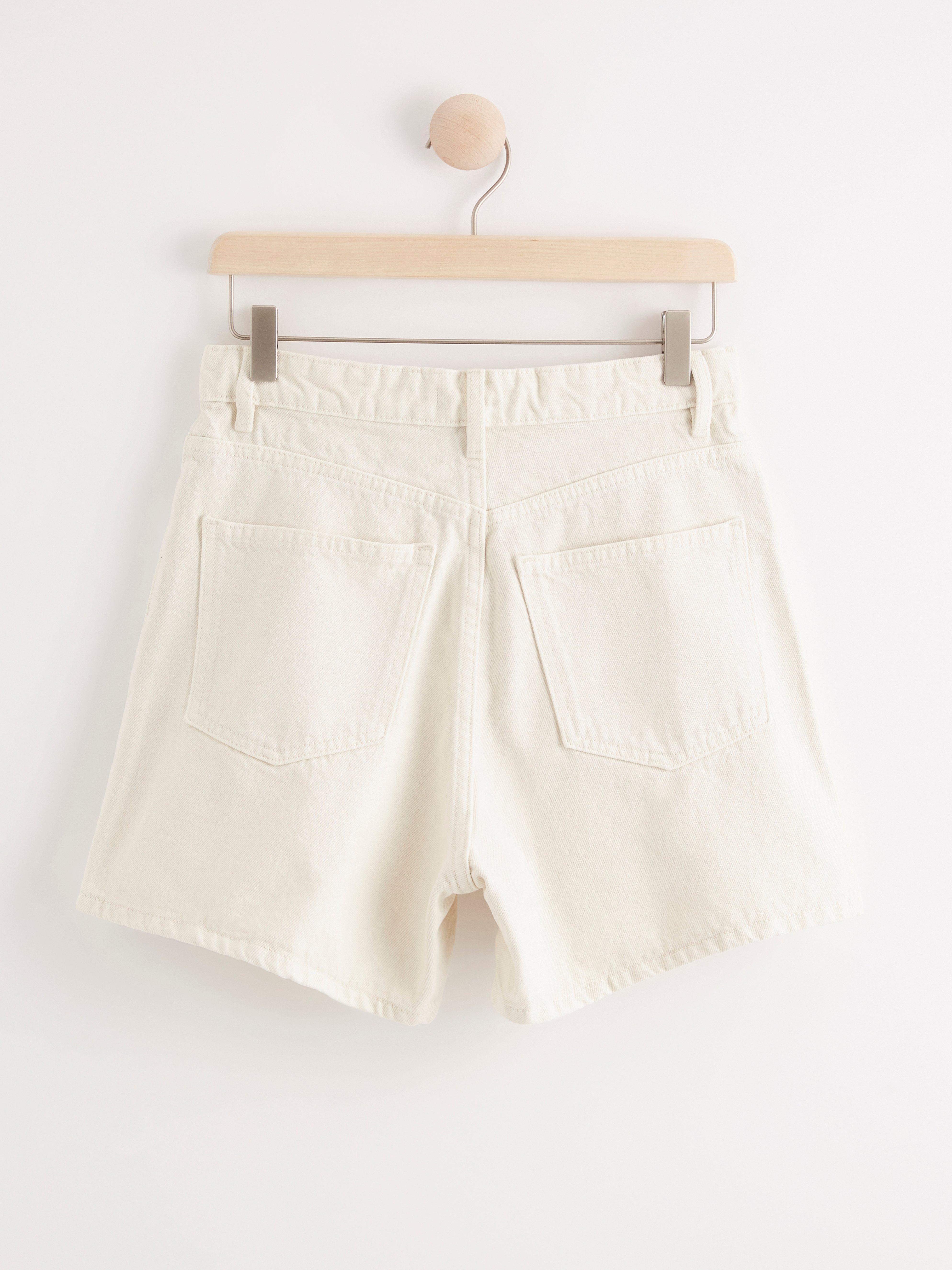 high waisted white denim shorts