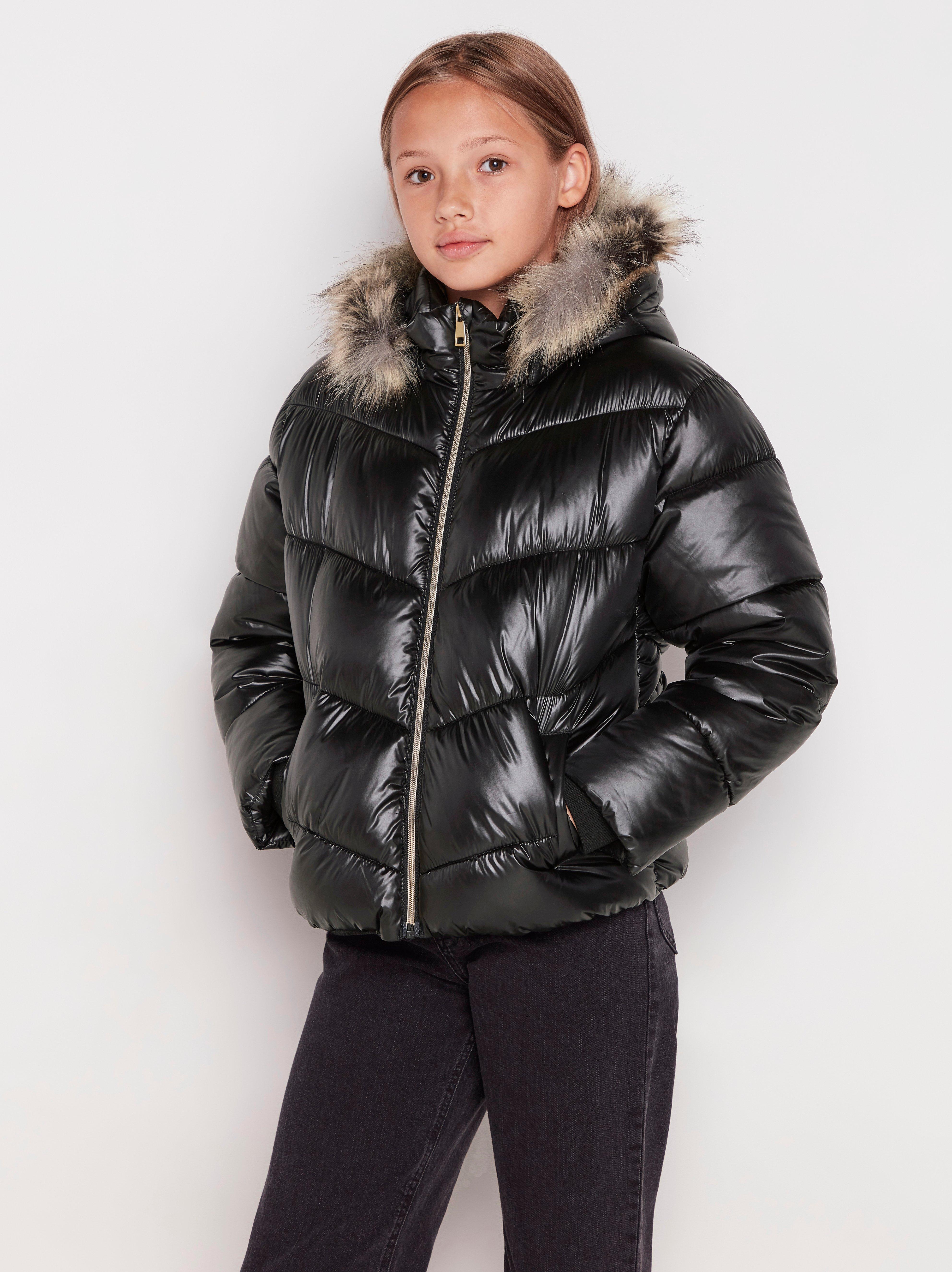 Black puffer jacket on sale with gold zip