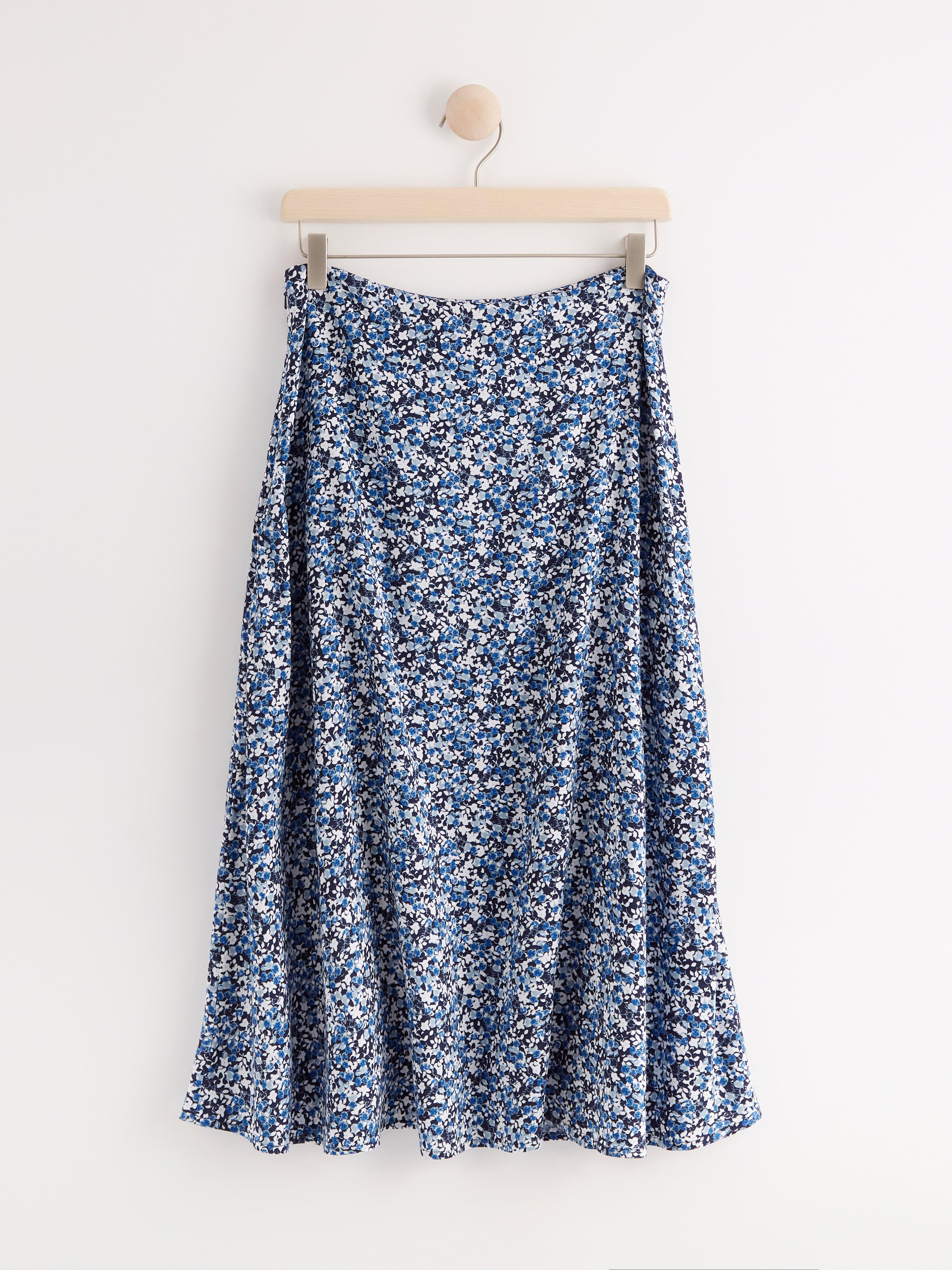 blue floral midi skirt