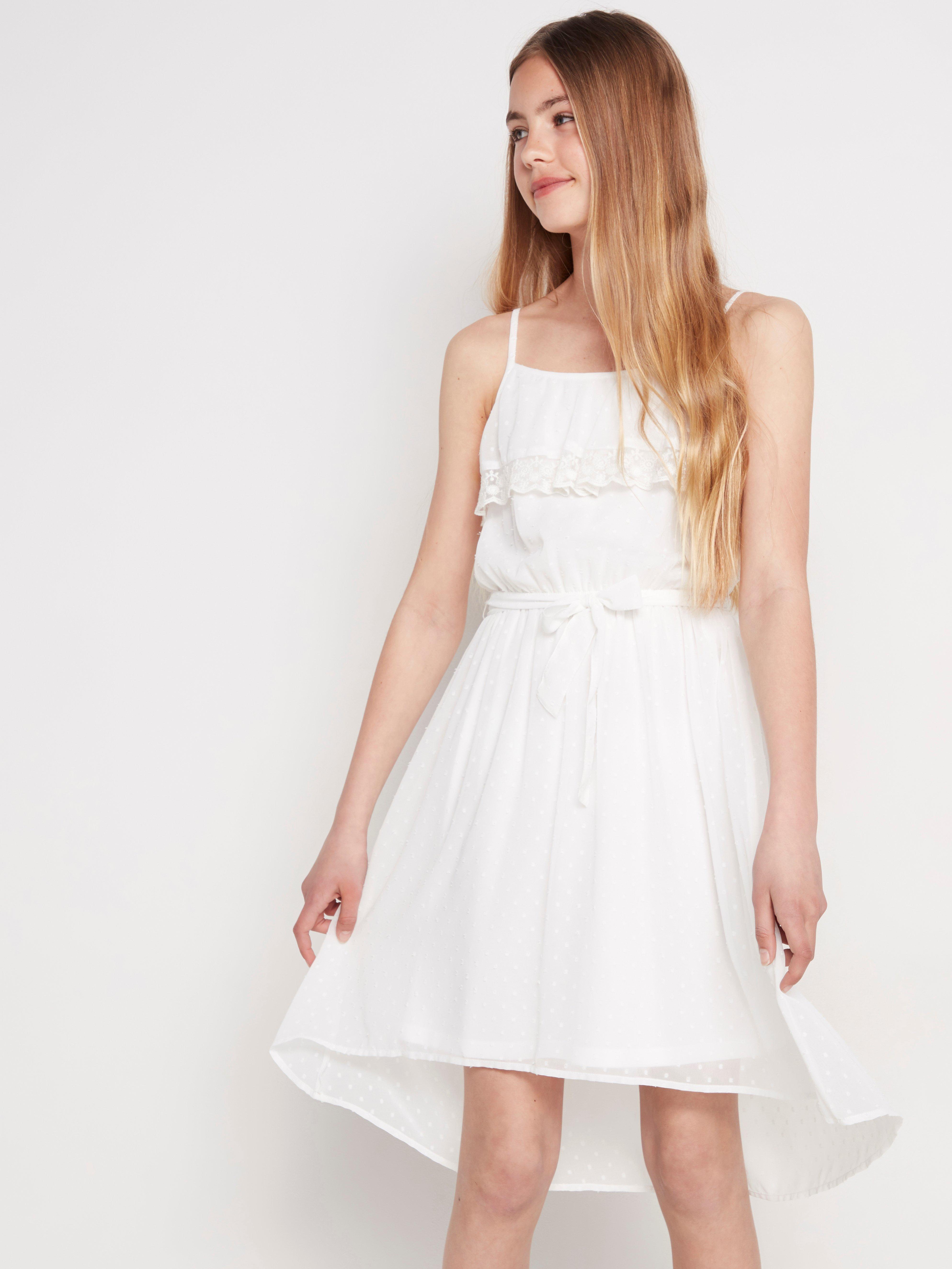 White chiffon dress with lace trim 