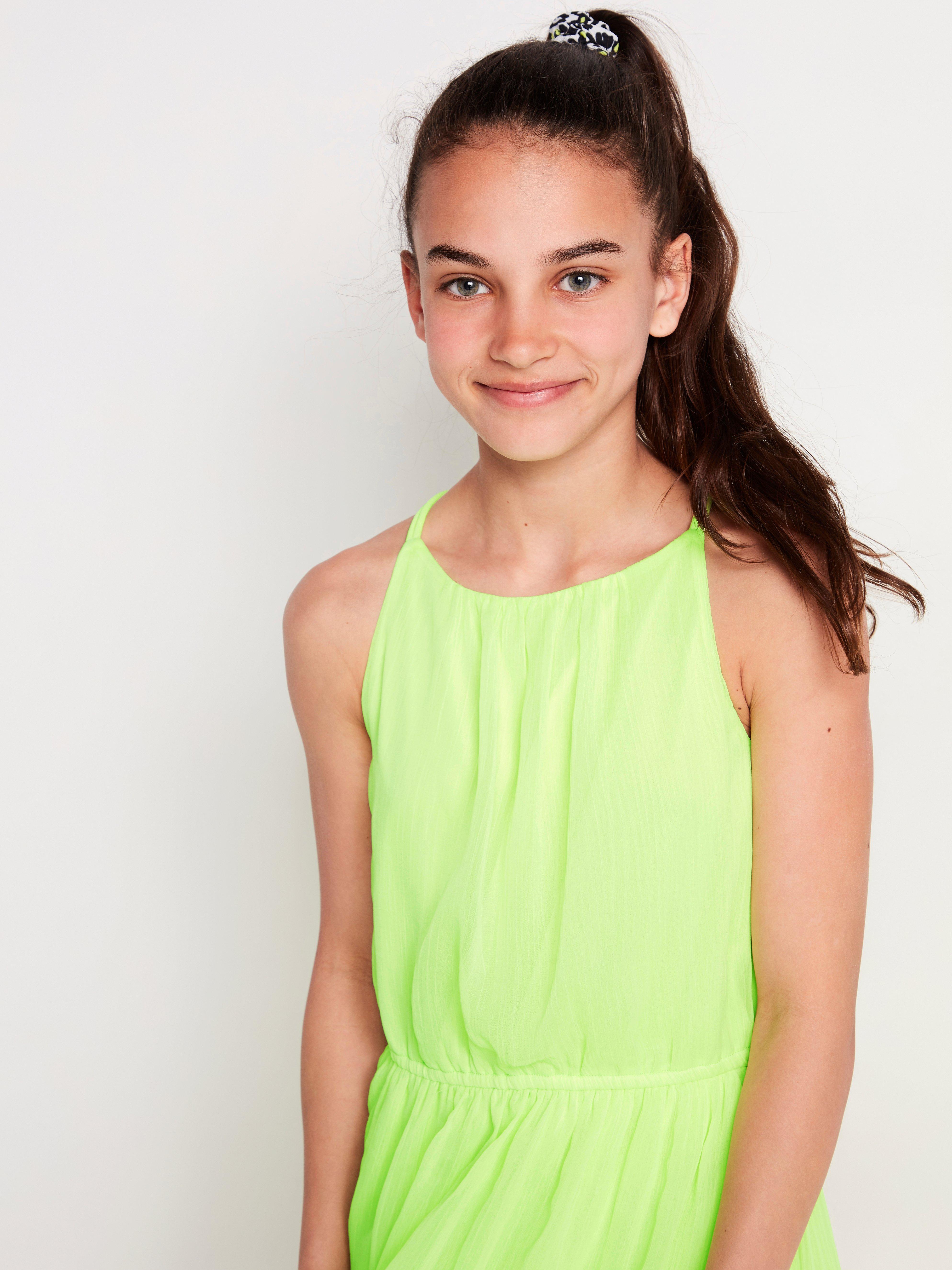 lime green chiffon dress