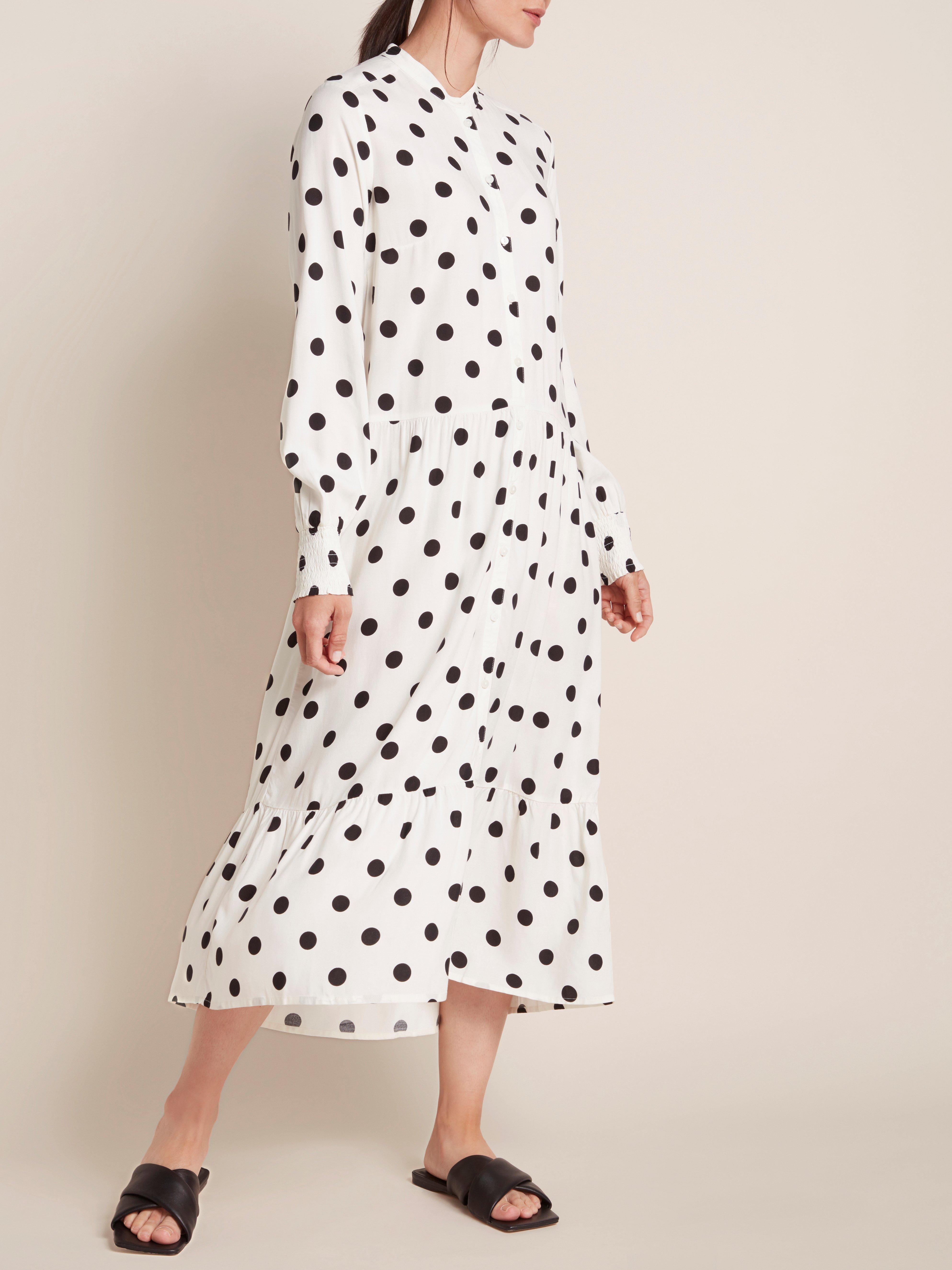 white maxi polka dot dress