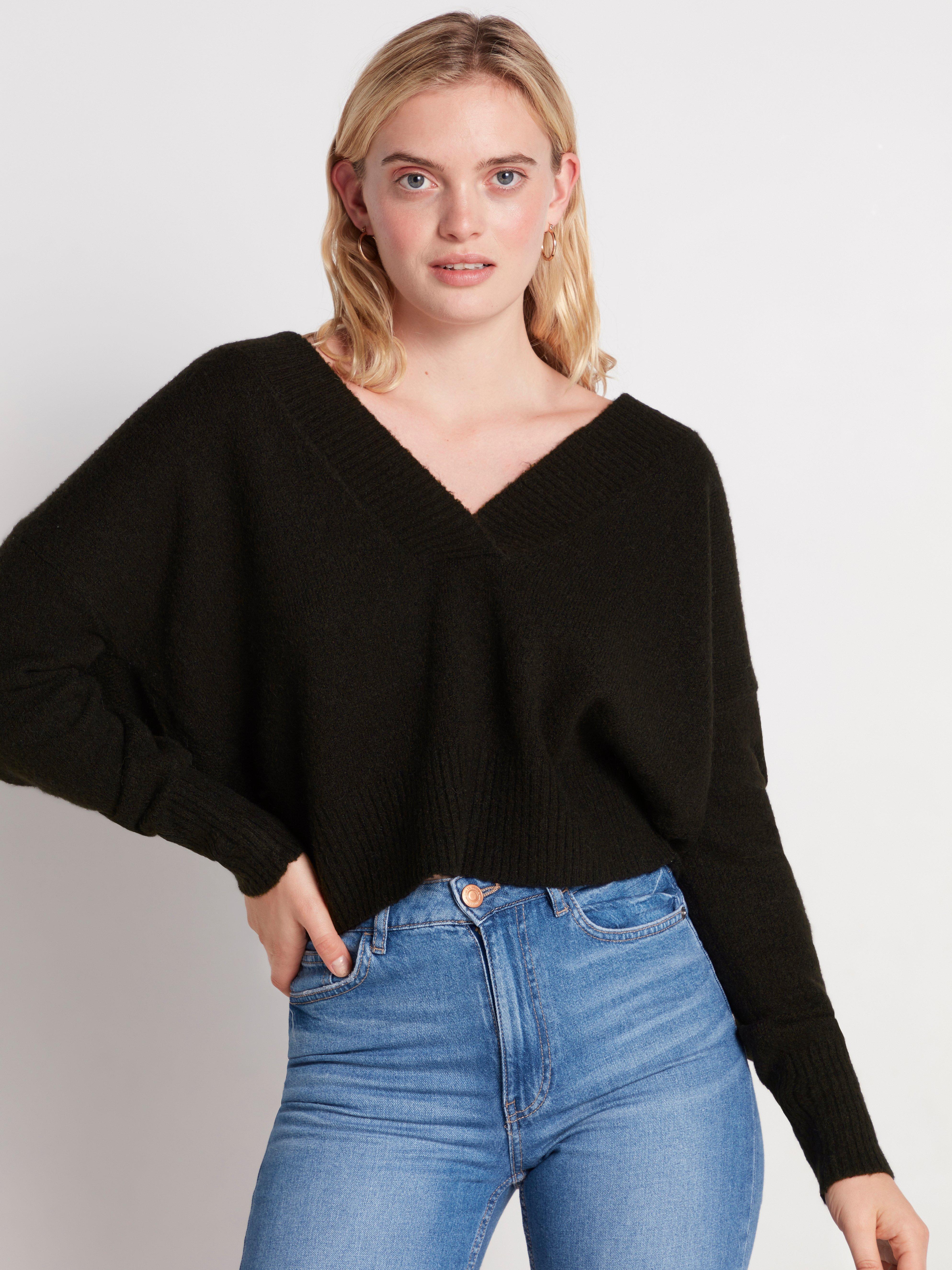 black knitted v neck jumper