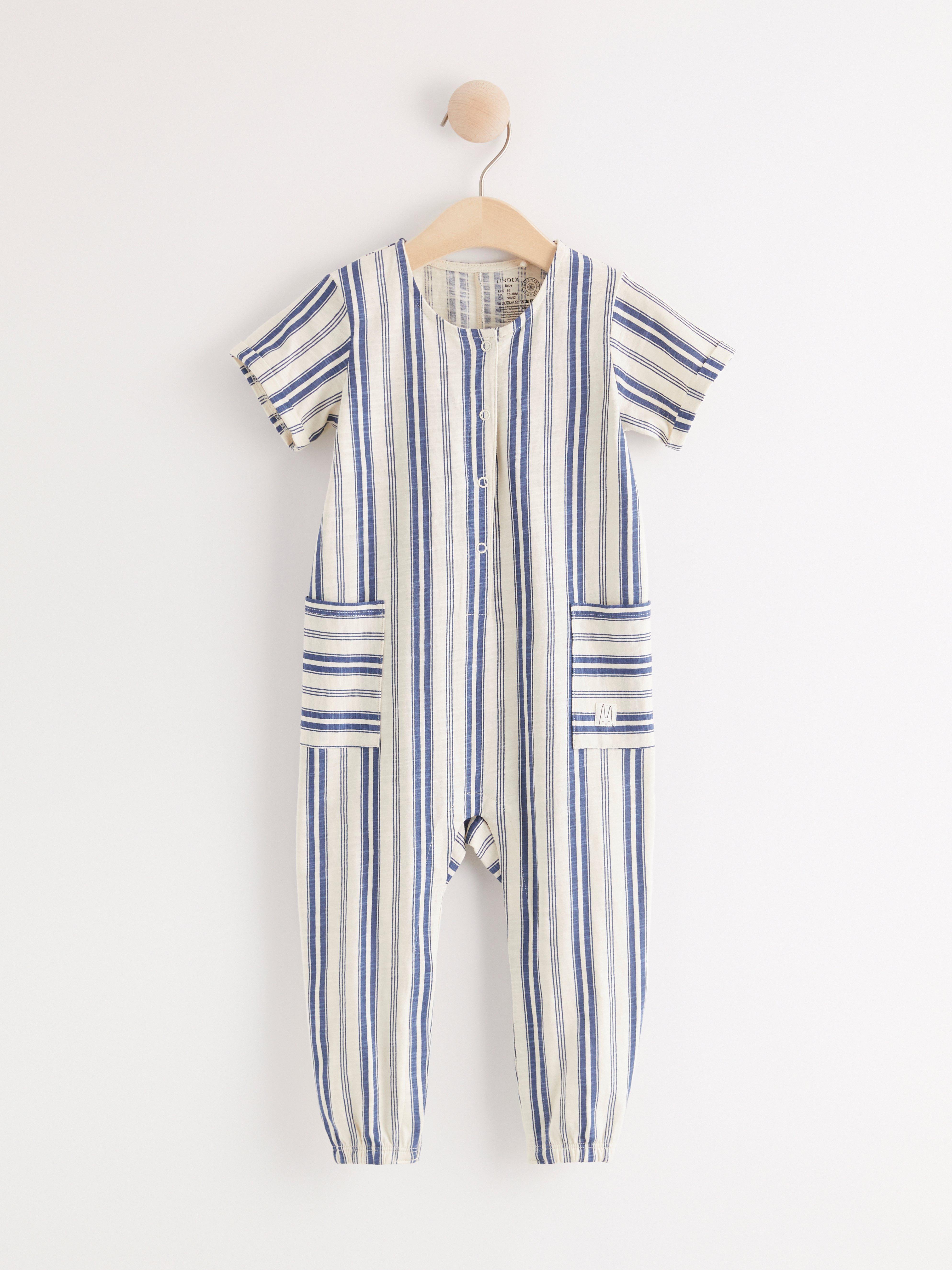 striped short sleeve jumpsuit