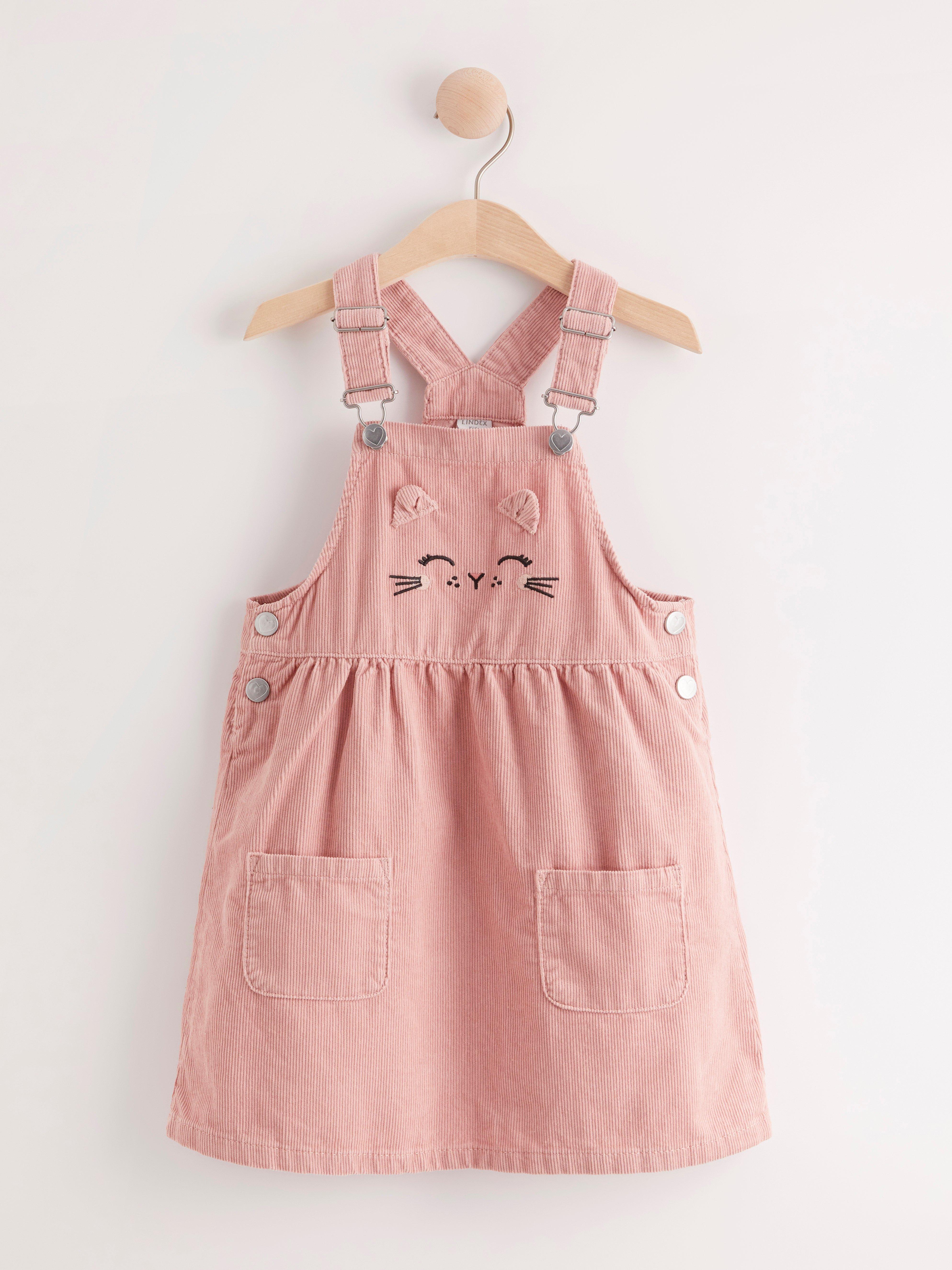 pink cord dungaree dress