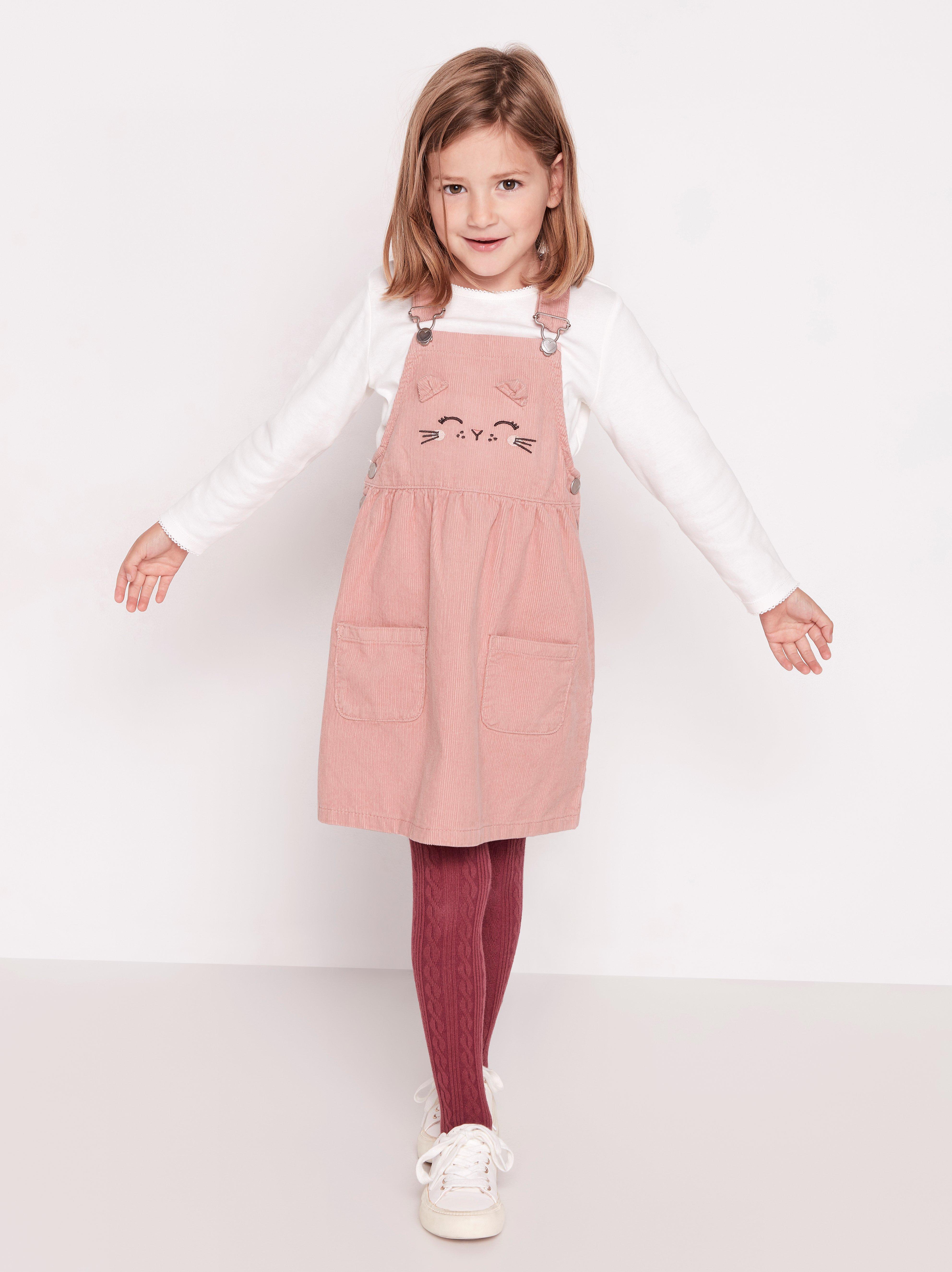 pink cord dungaree dress