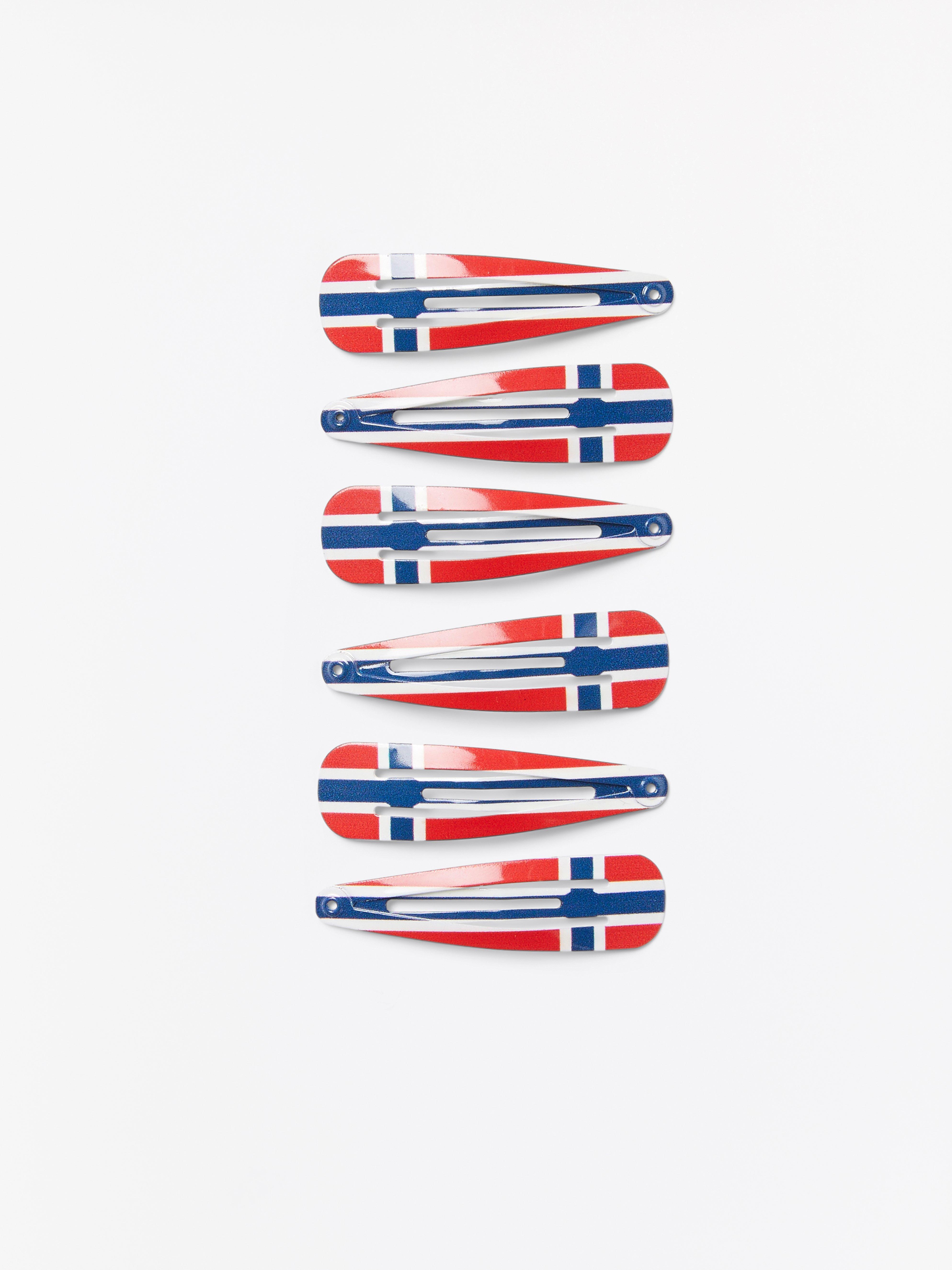 6-pack hårspännen med Norge-flagga