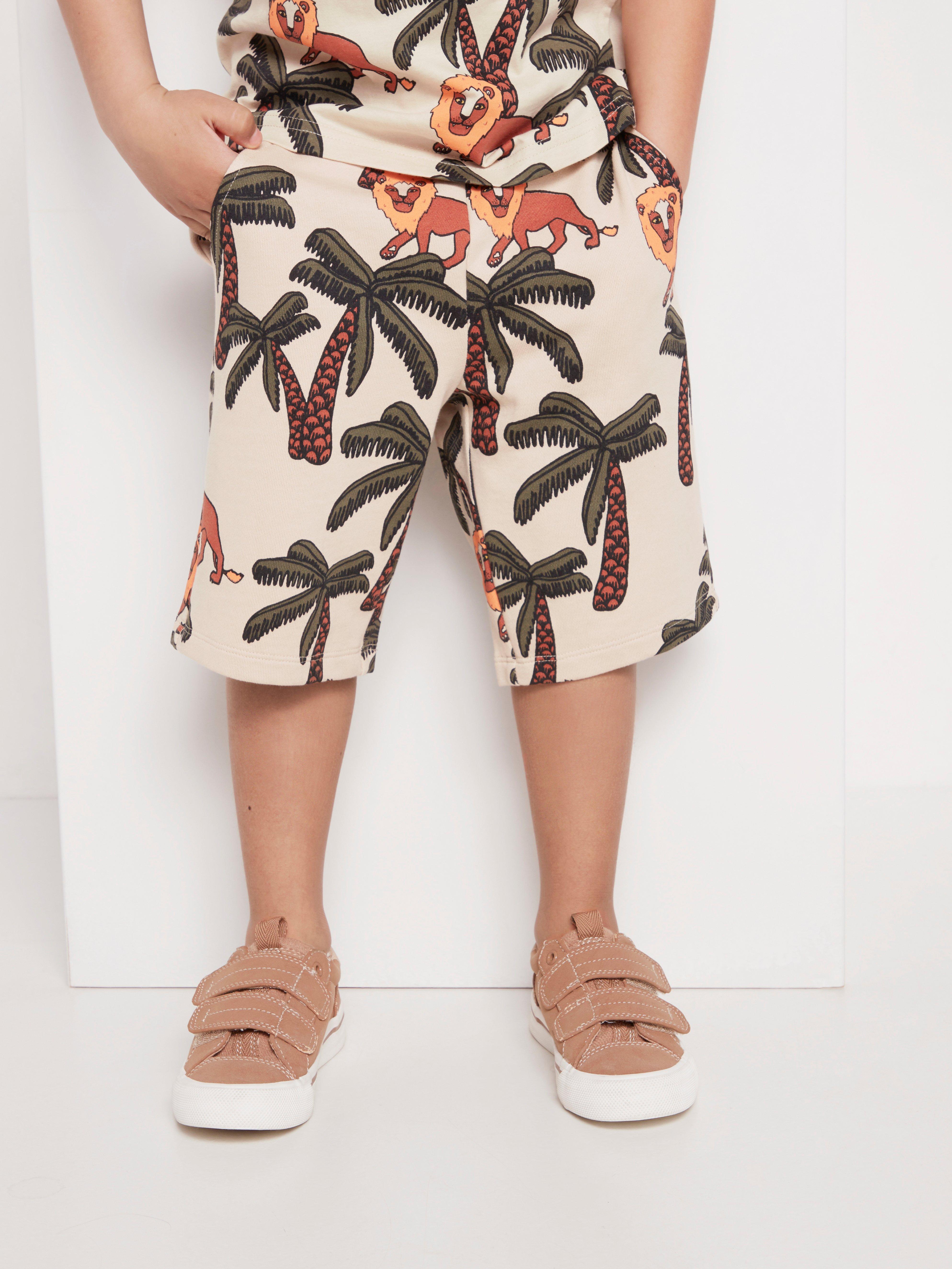 shorts and a sweatshirt