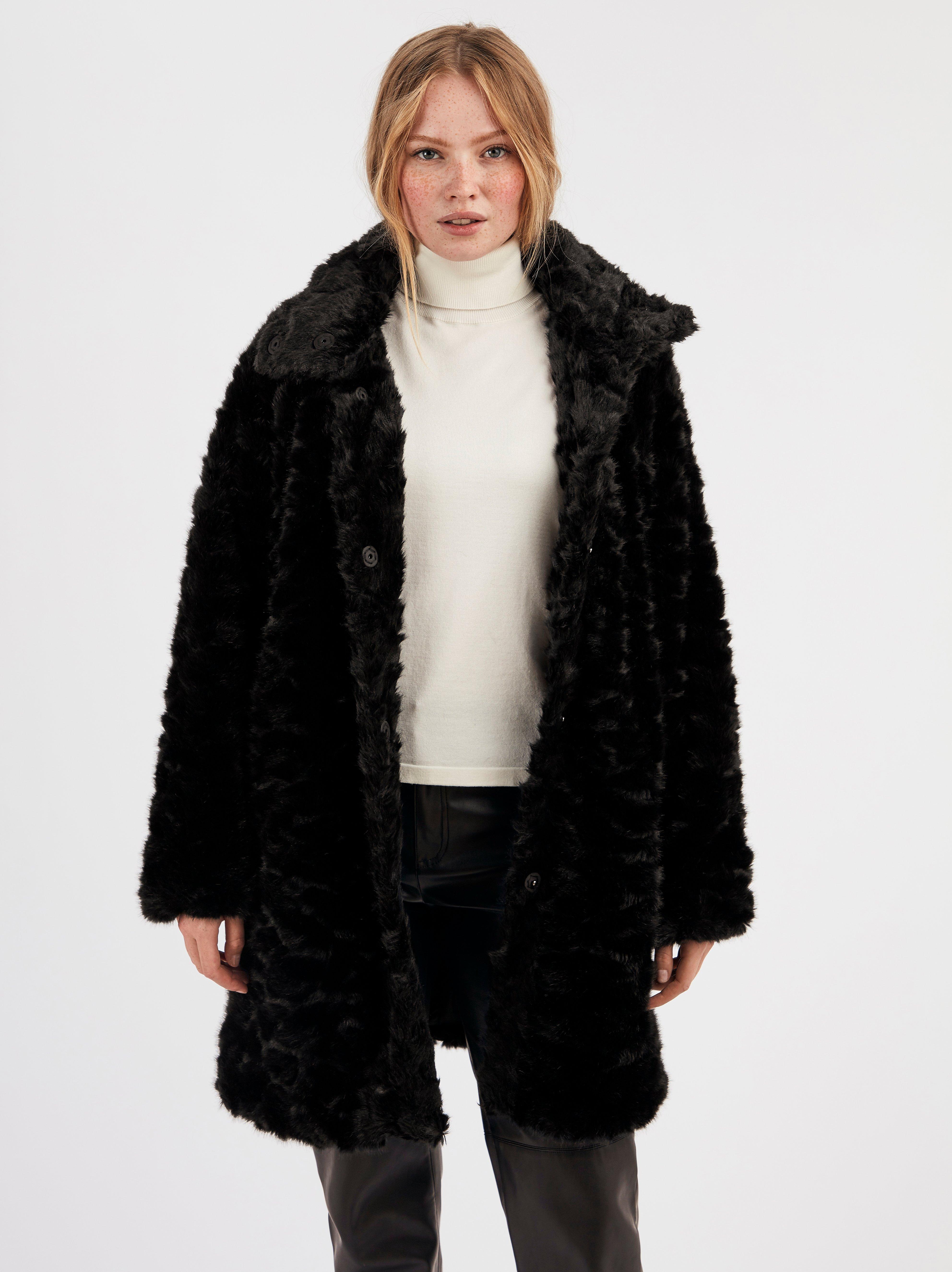 long black fake fur coat