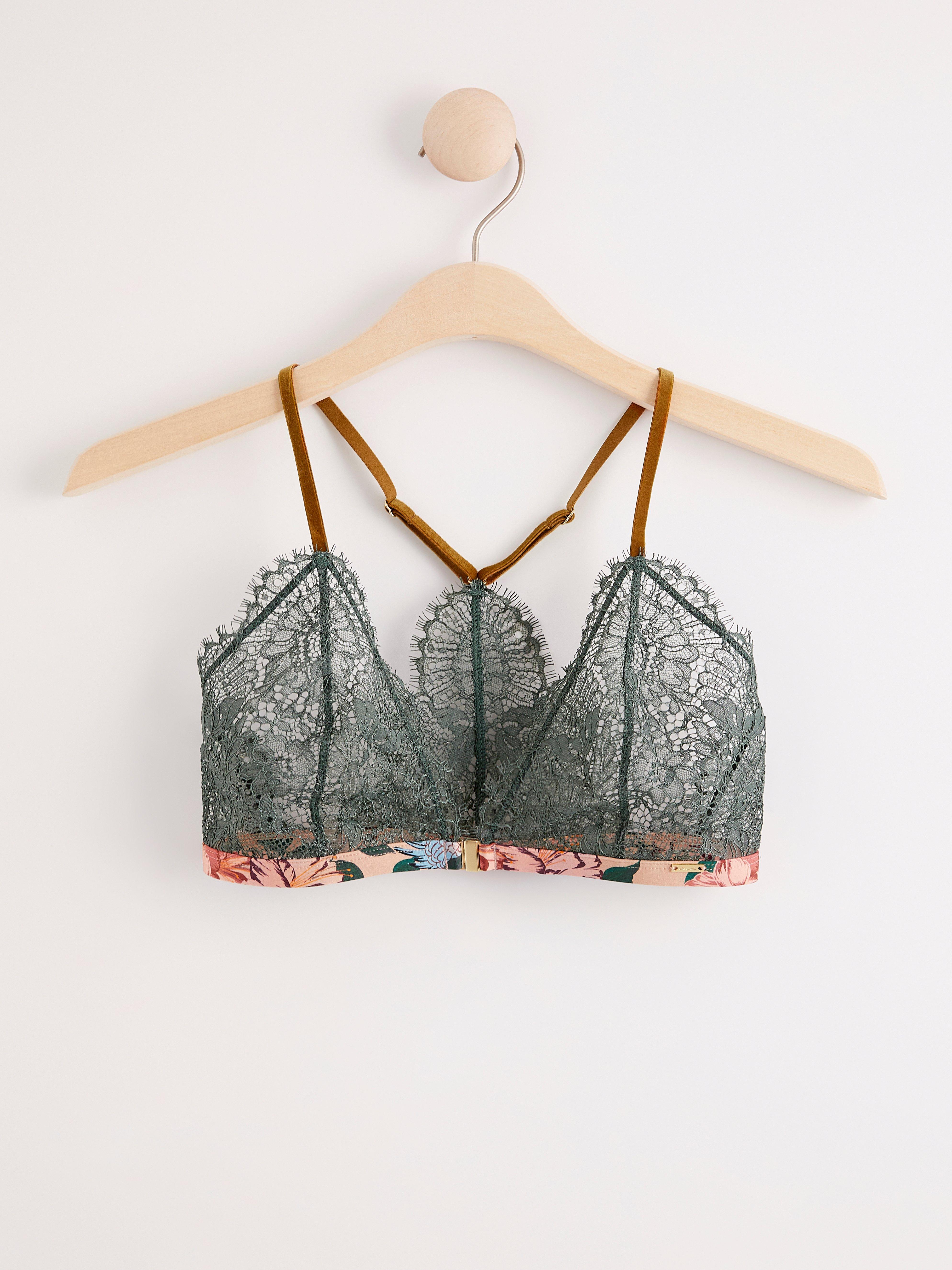 Emerald Green Satin Lace Trim Bralette