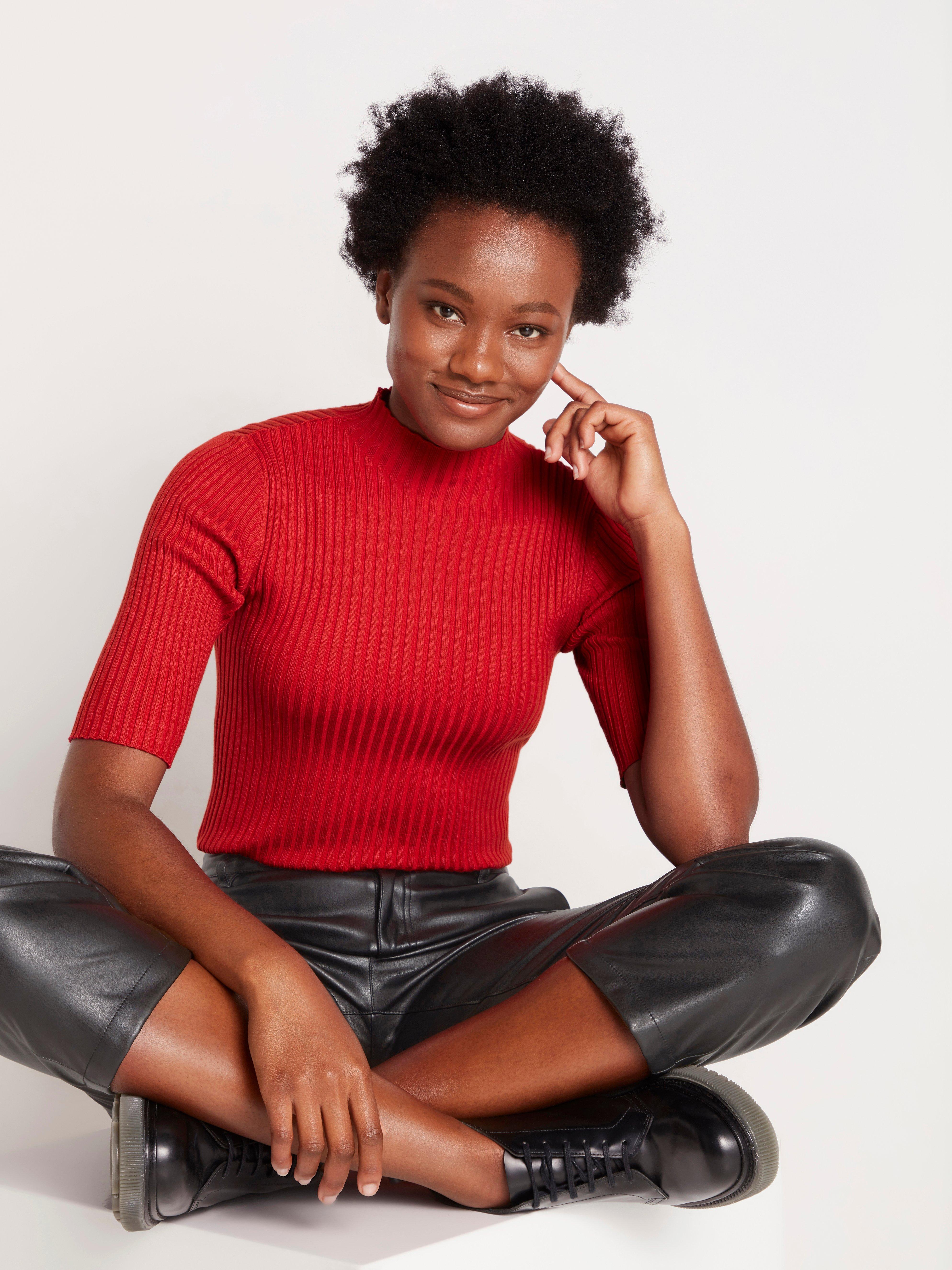 Rib-knit Mock Turtleneck Top