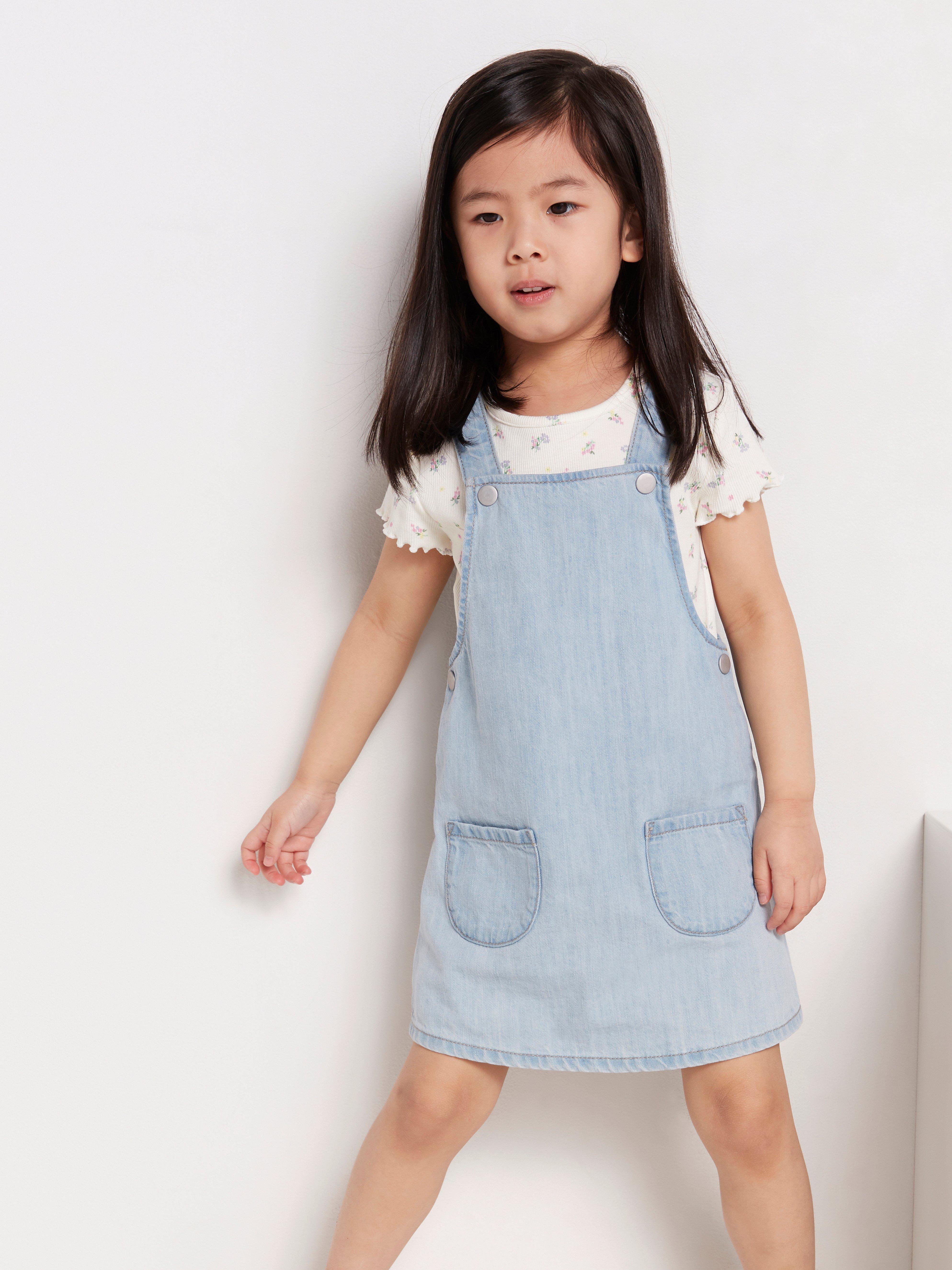 blue denim dungaree dress