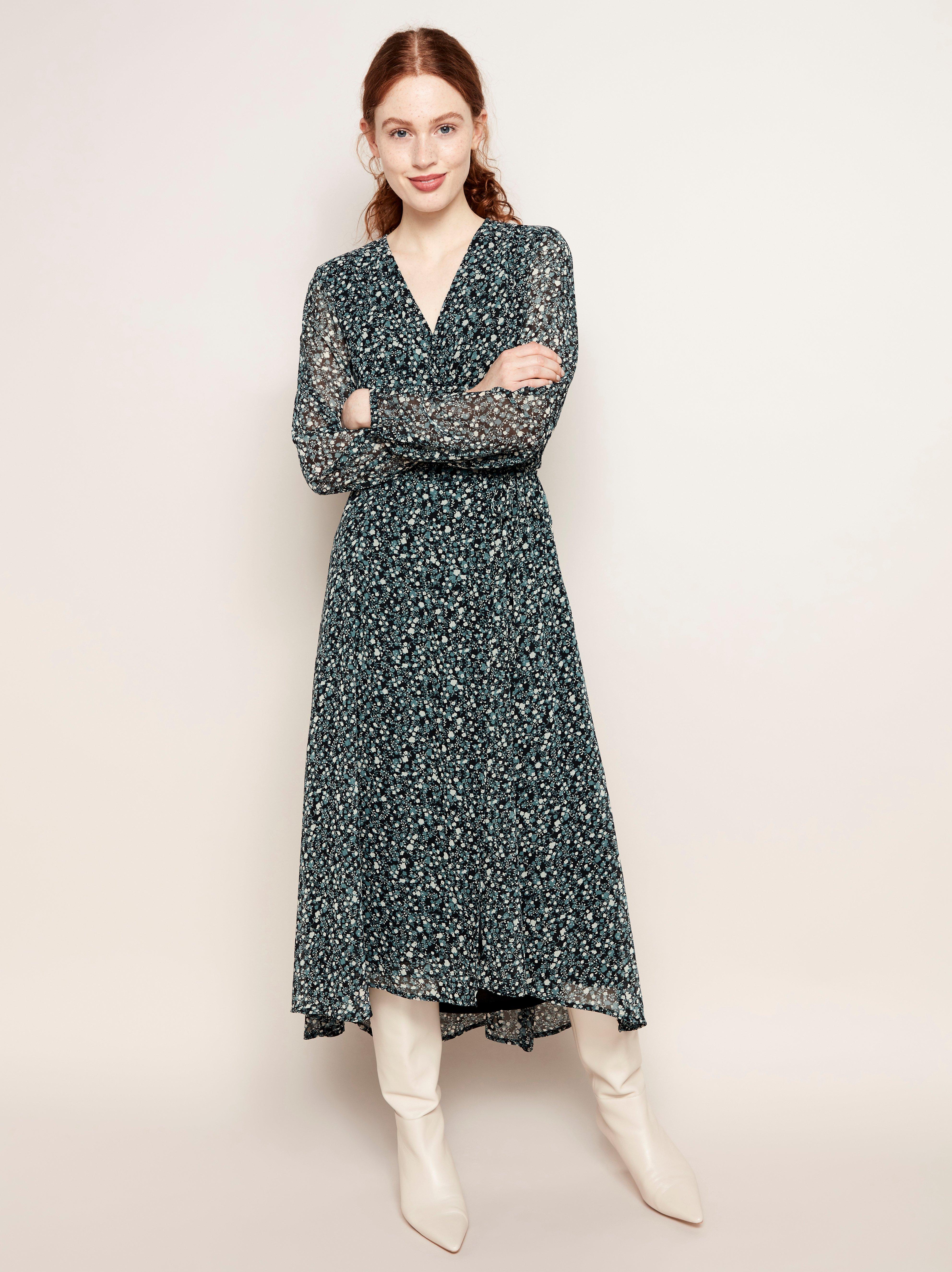 grey floral wrap dress