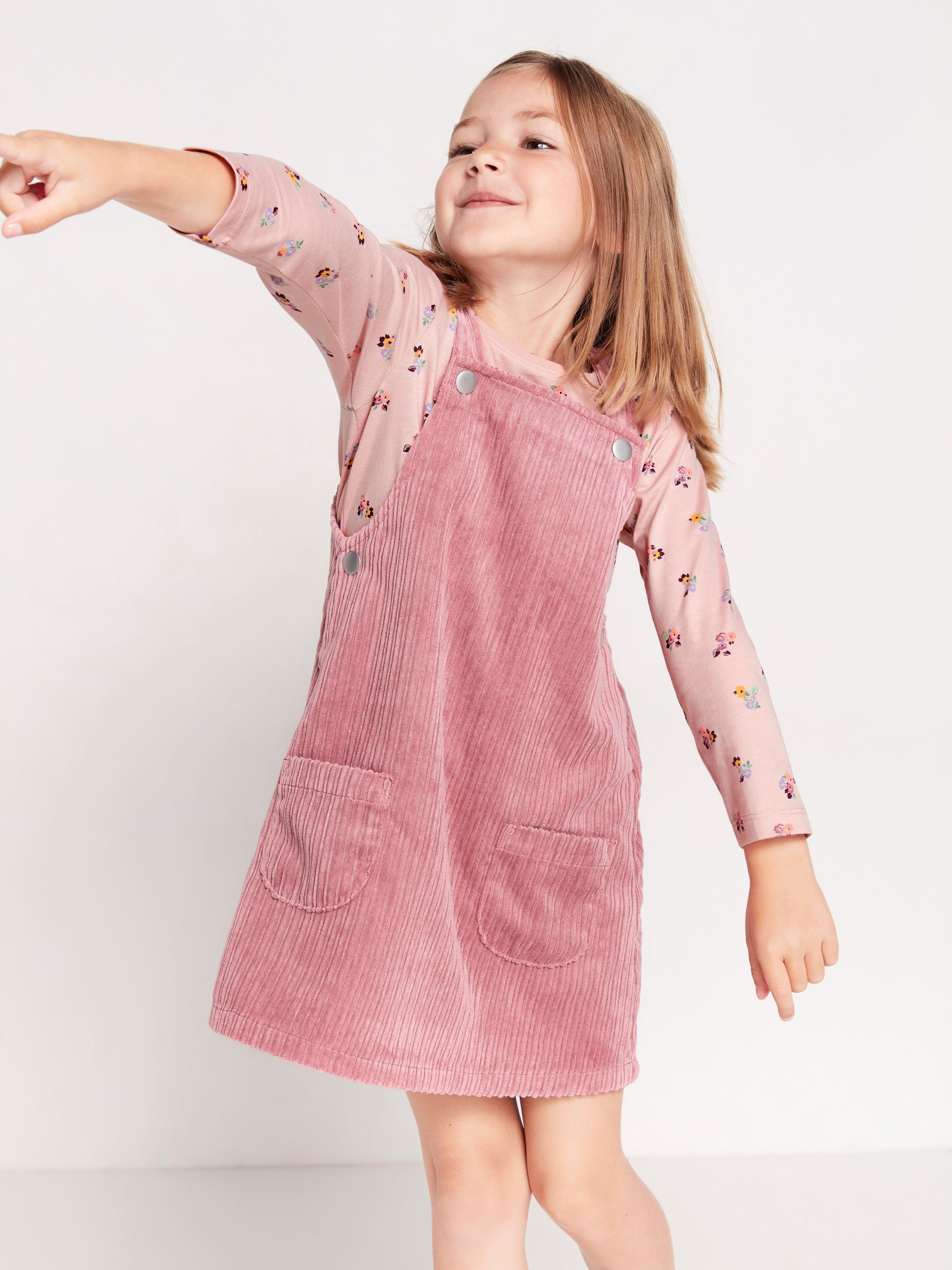 girls pink dungaree dress