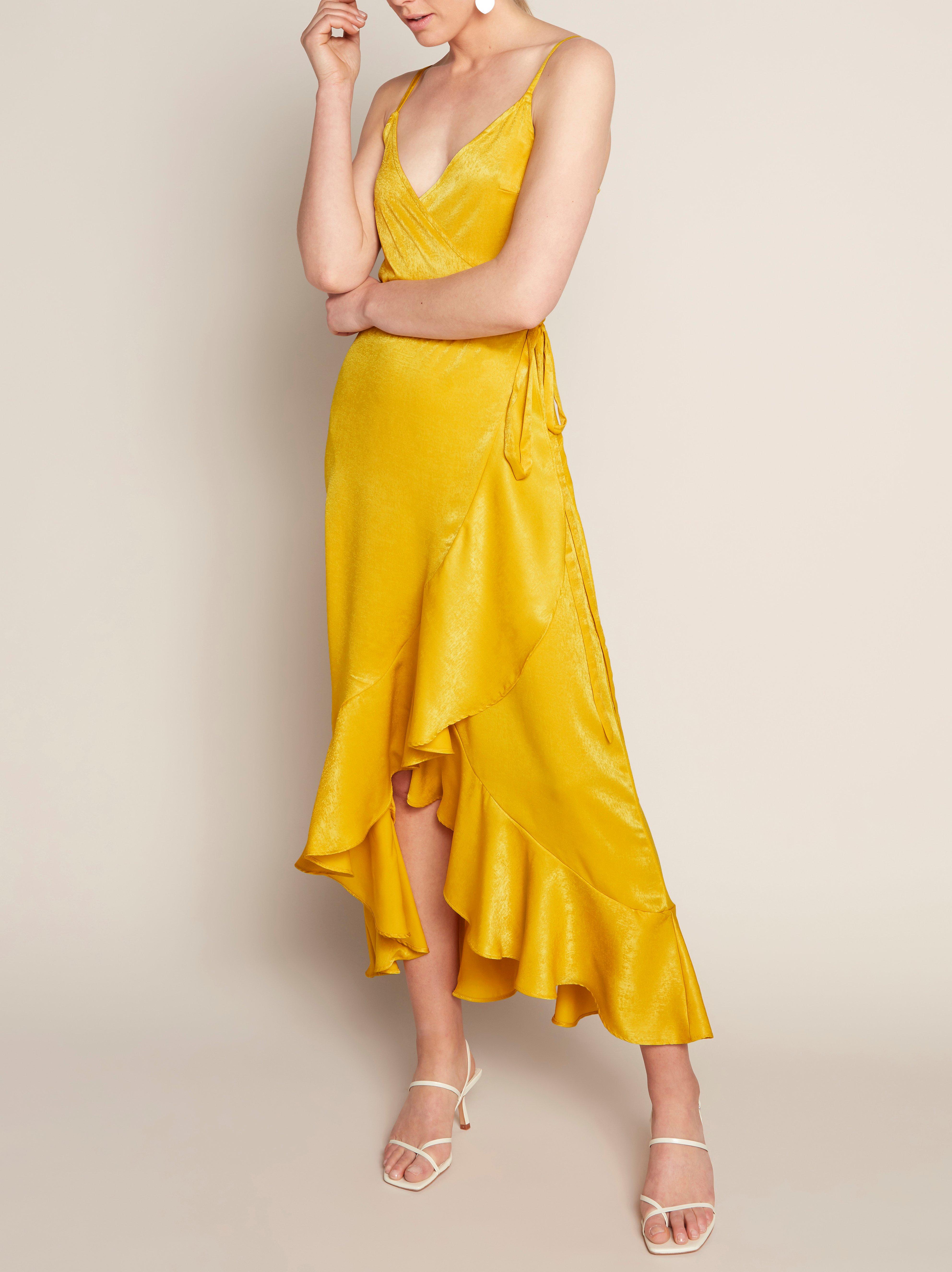 yellow wrap around dress