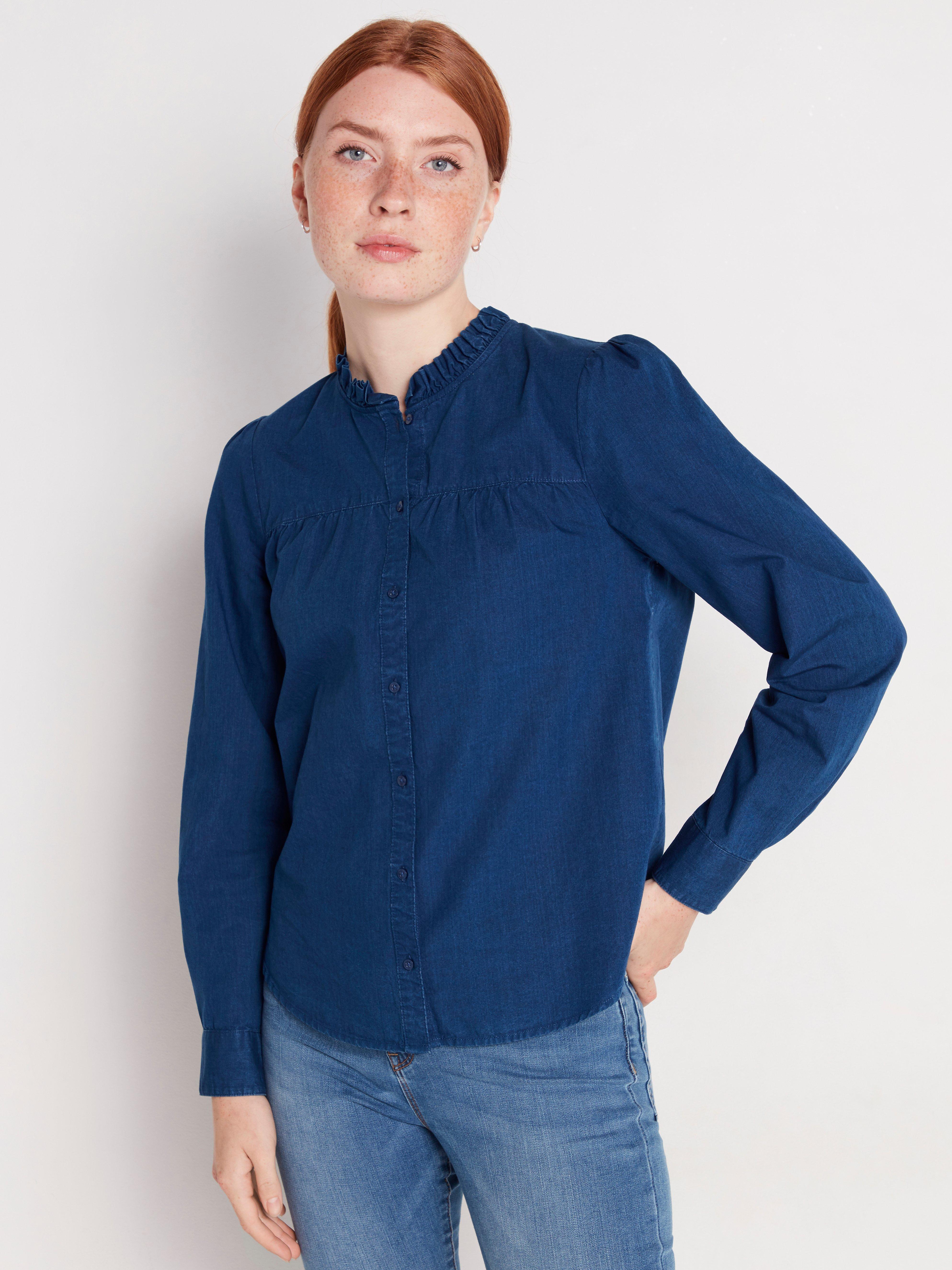 denim frill blouse