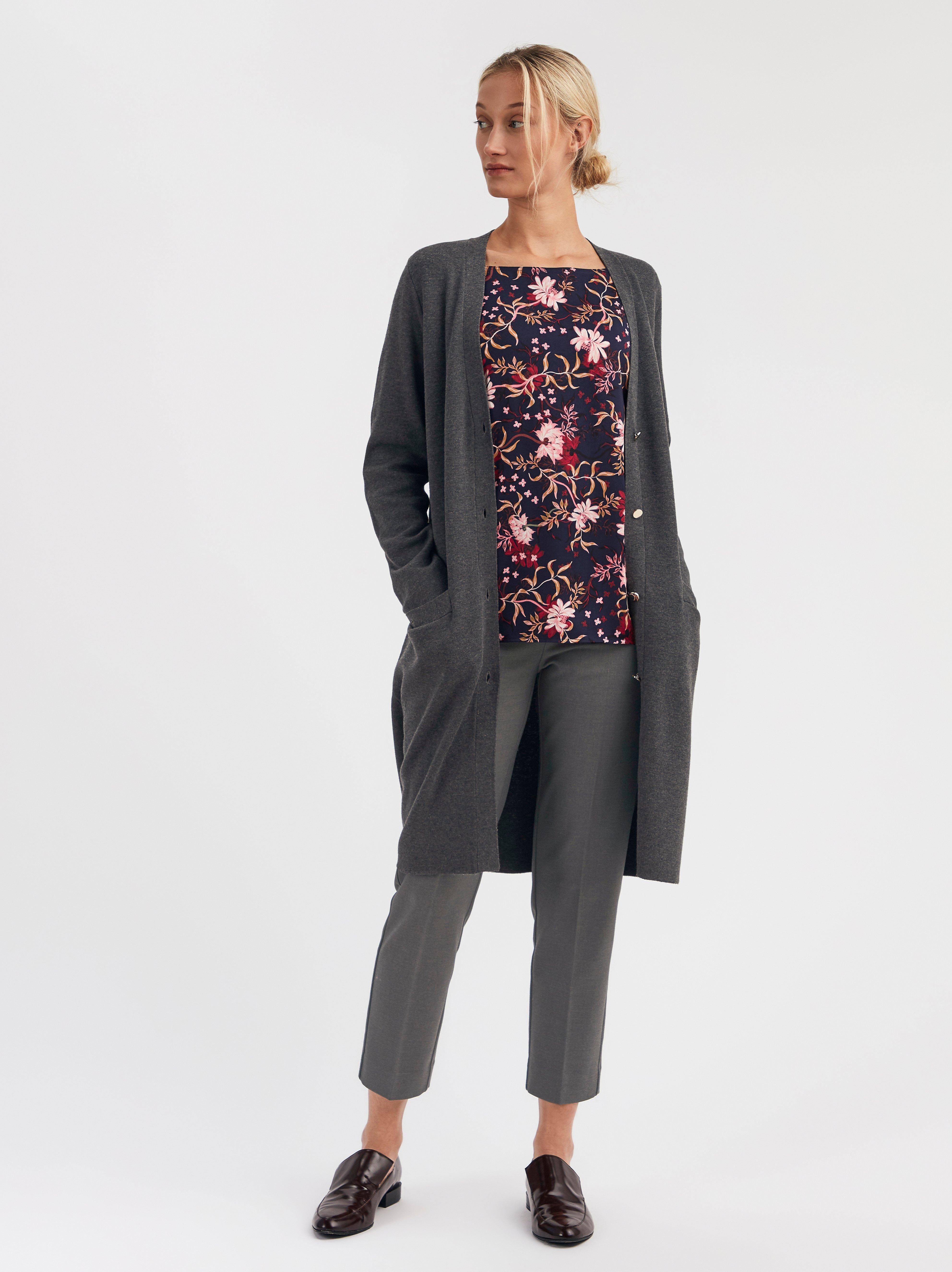 long grey knitted cardigan