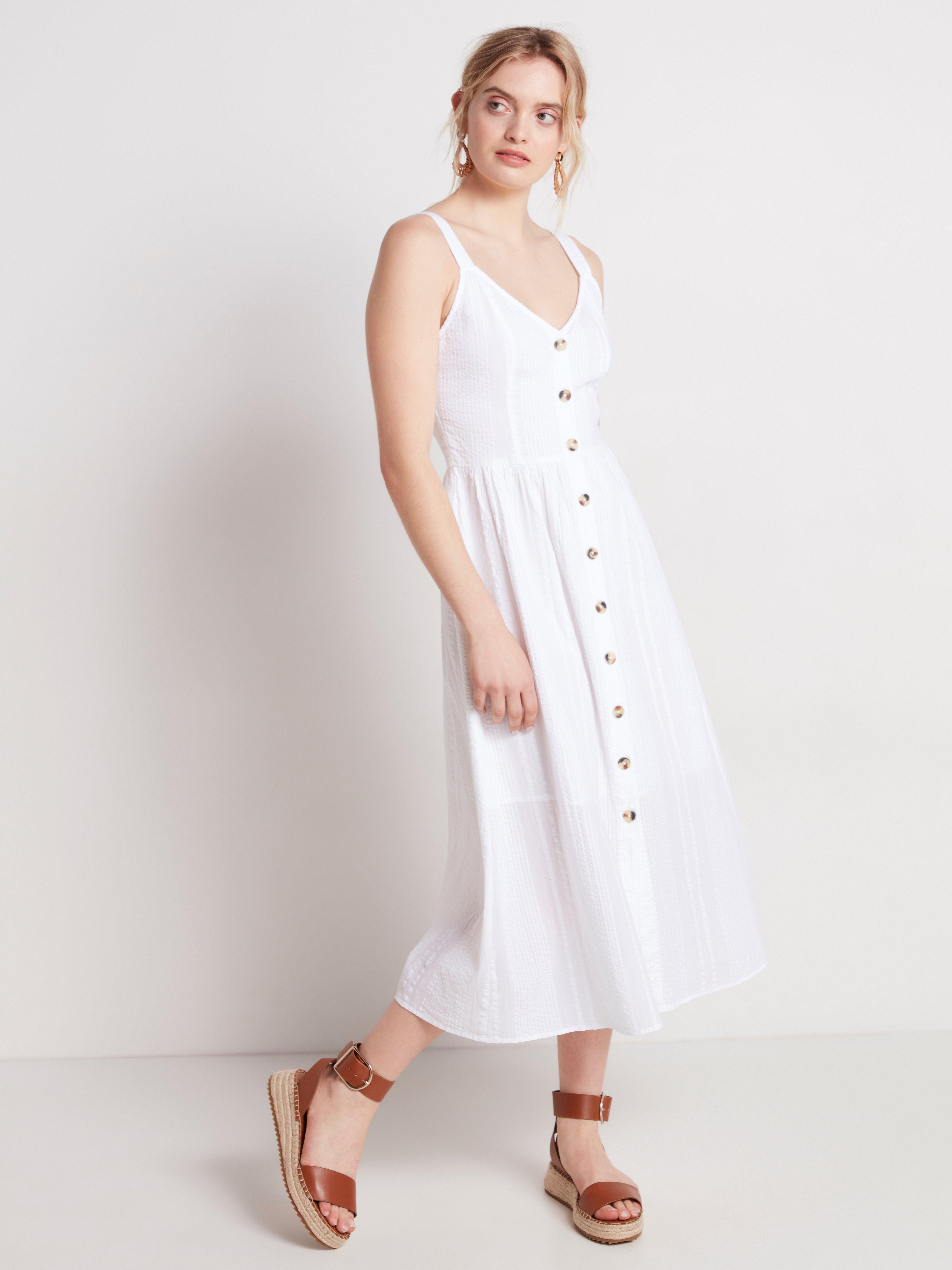 white dress with buttons