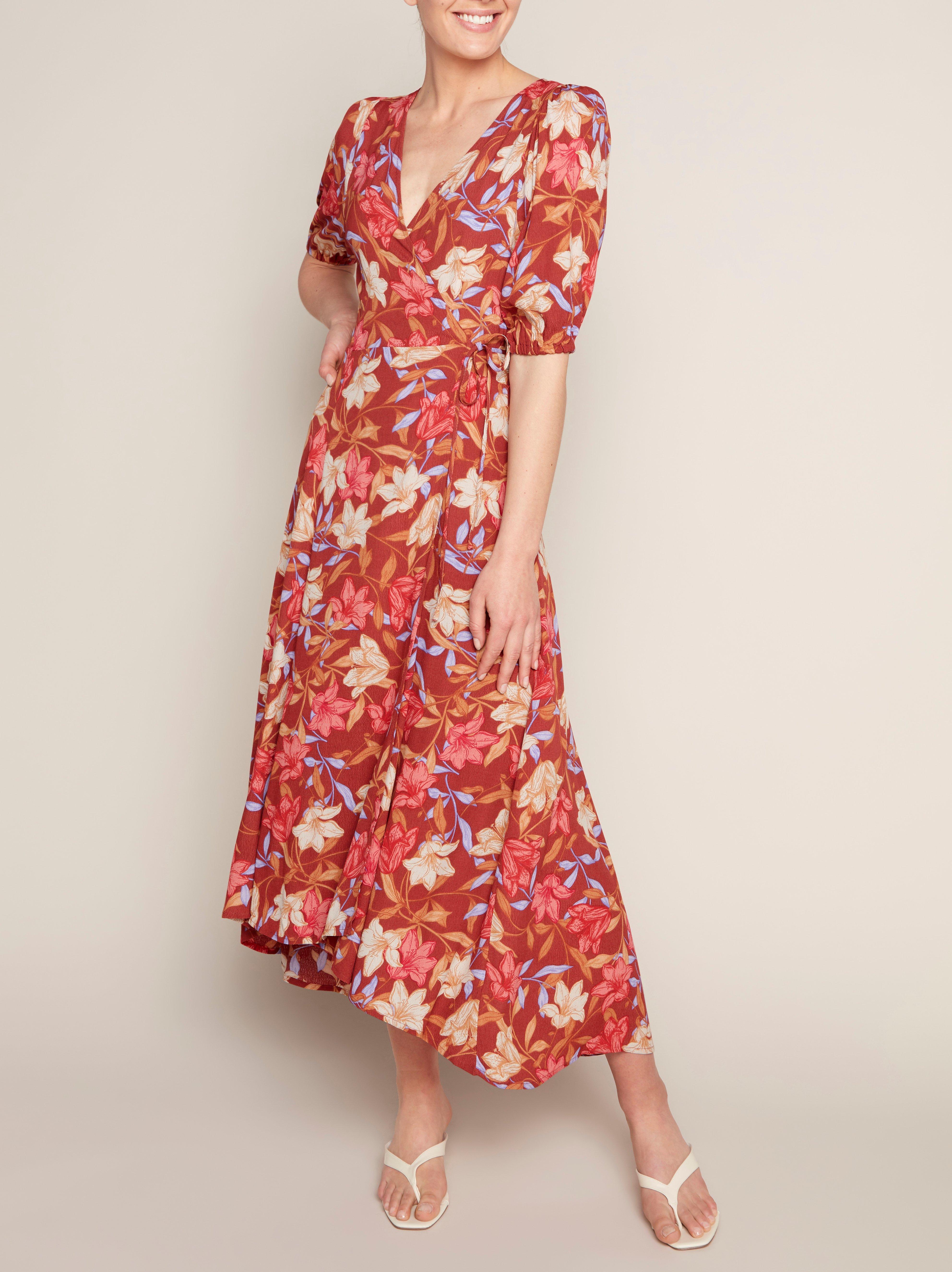 red floral wrap maxi dress