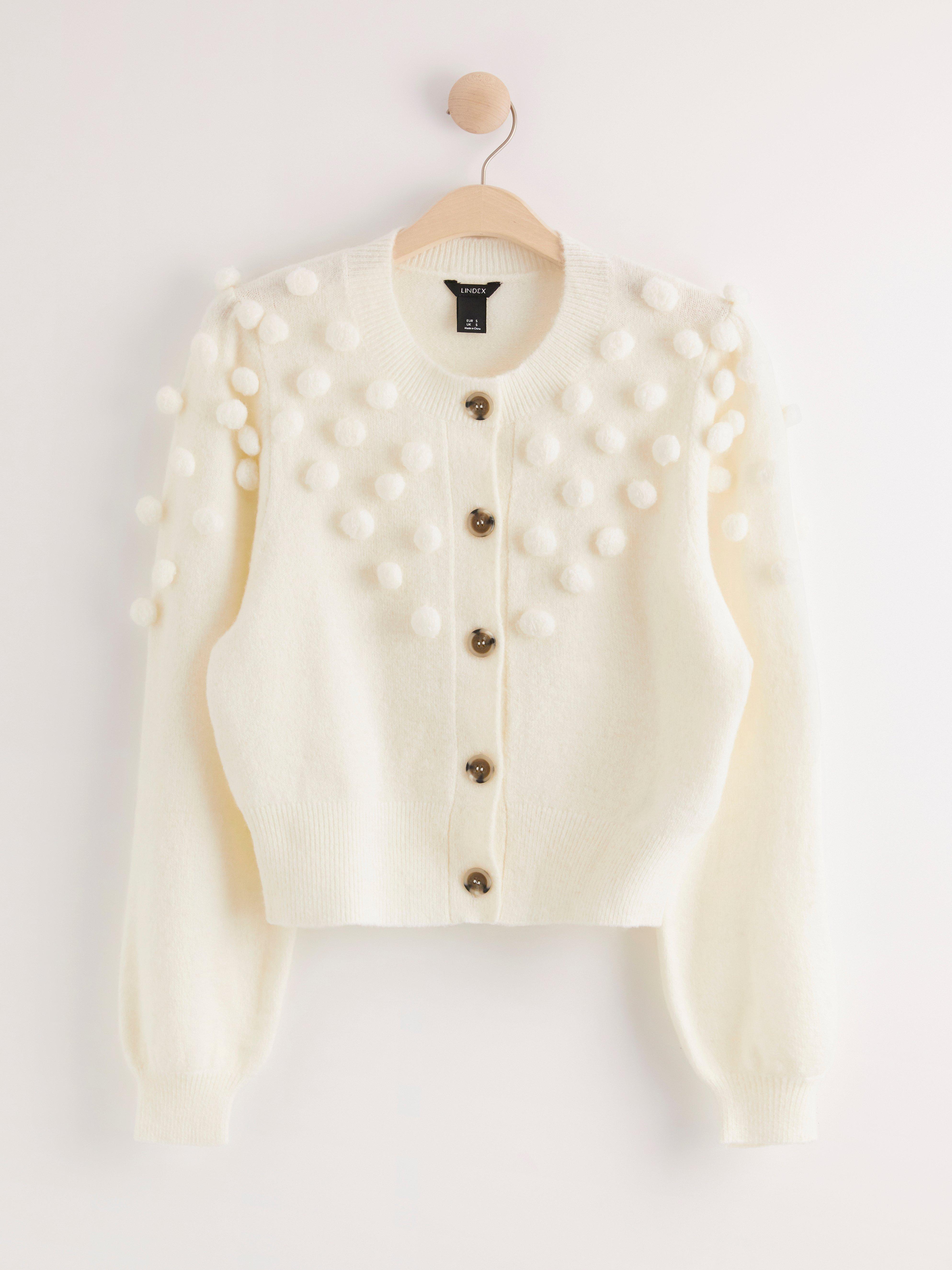 White pom hot sale pom cardigan