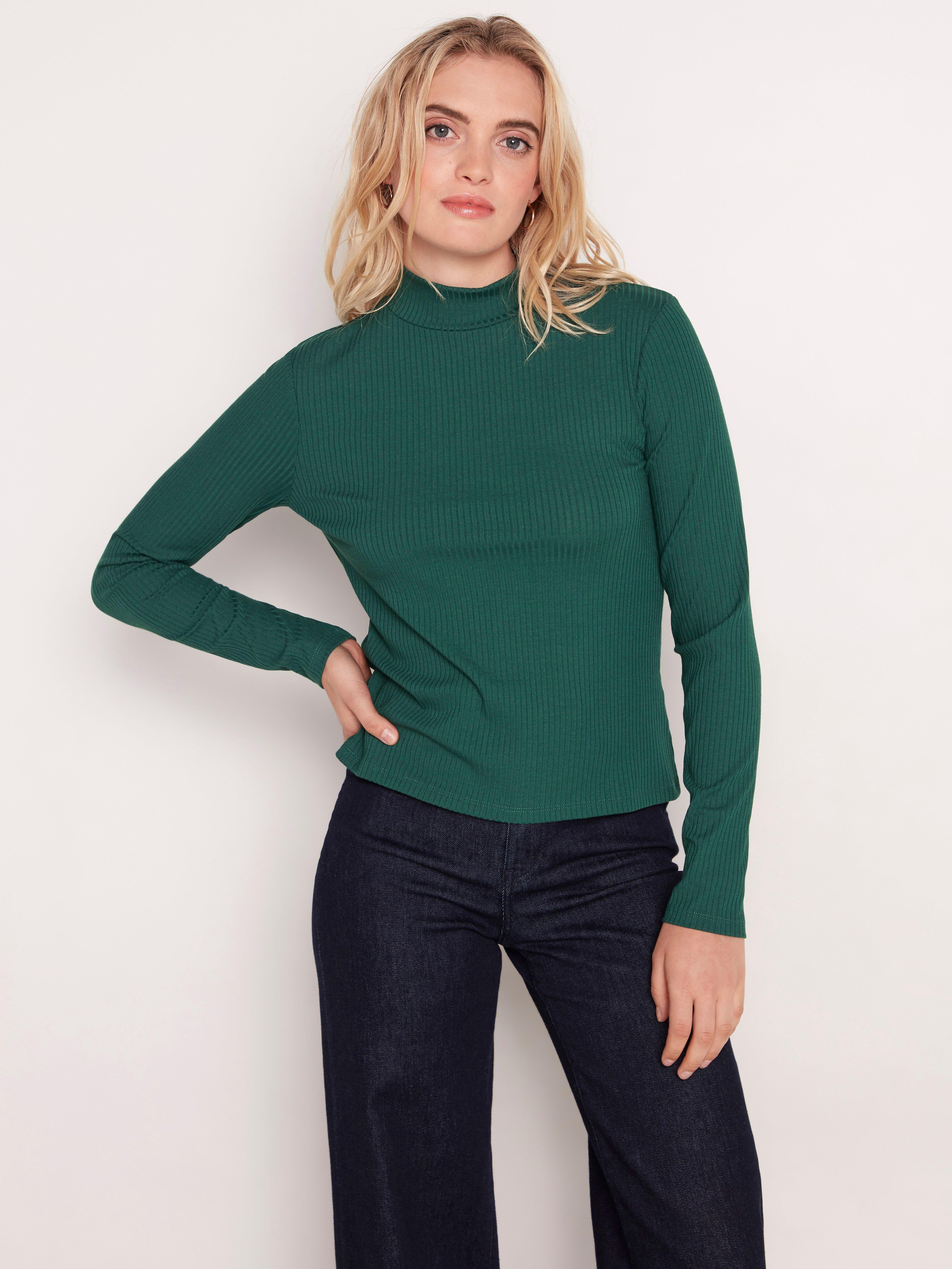 green mock neck top