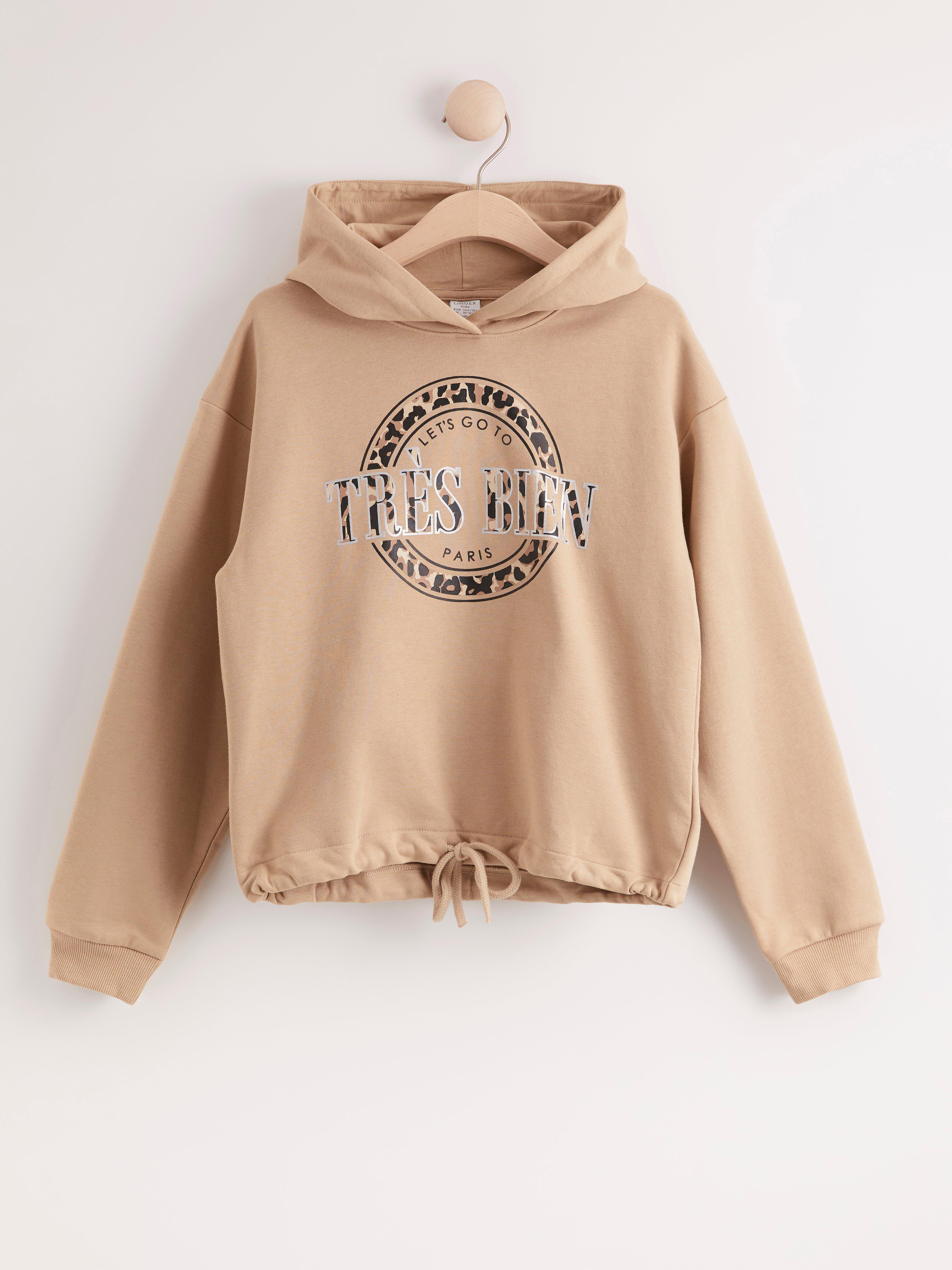 tan hooded sweatshirt