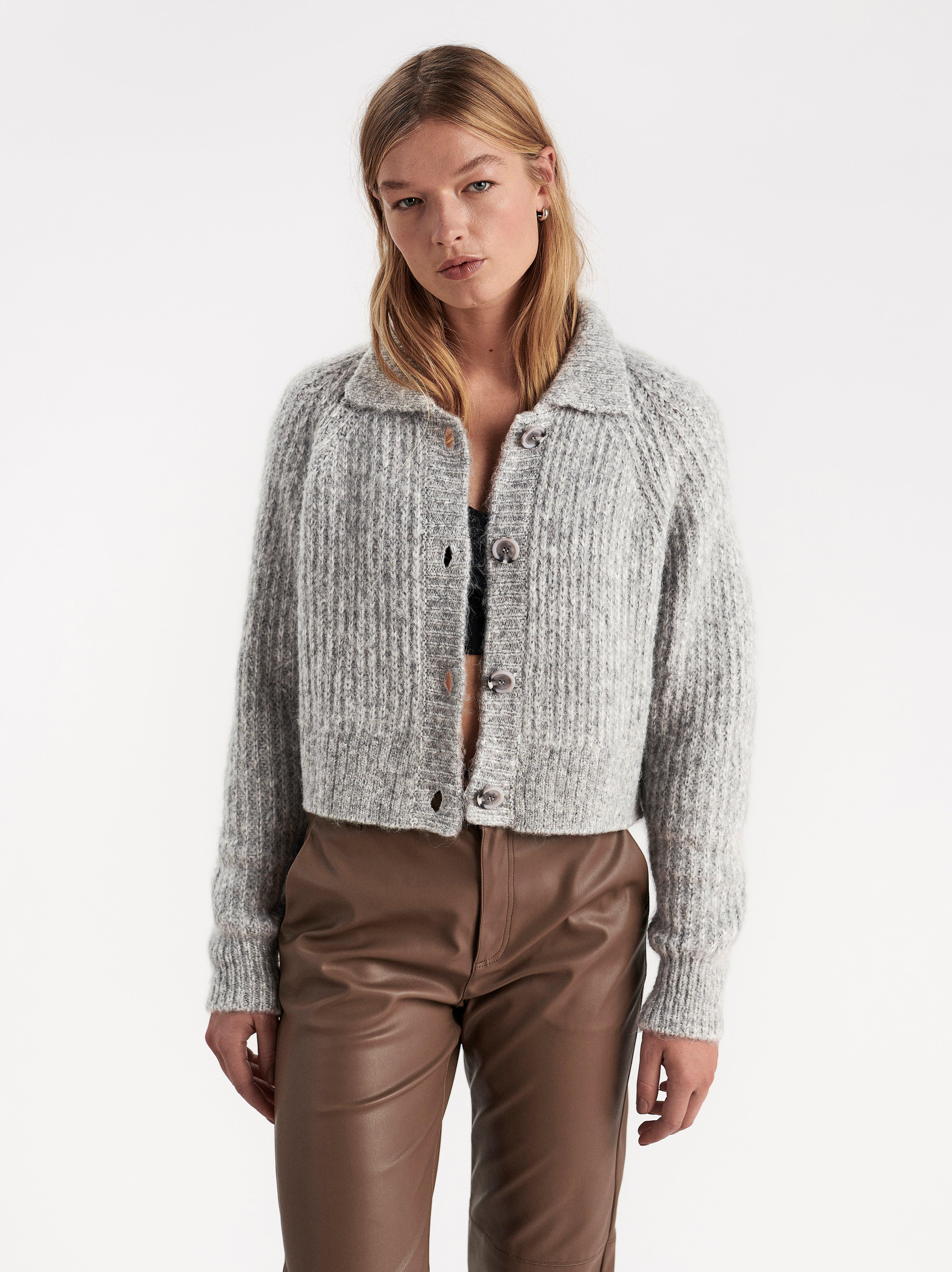 grey knitted cardigan womens