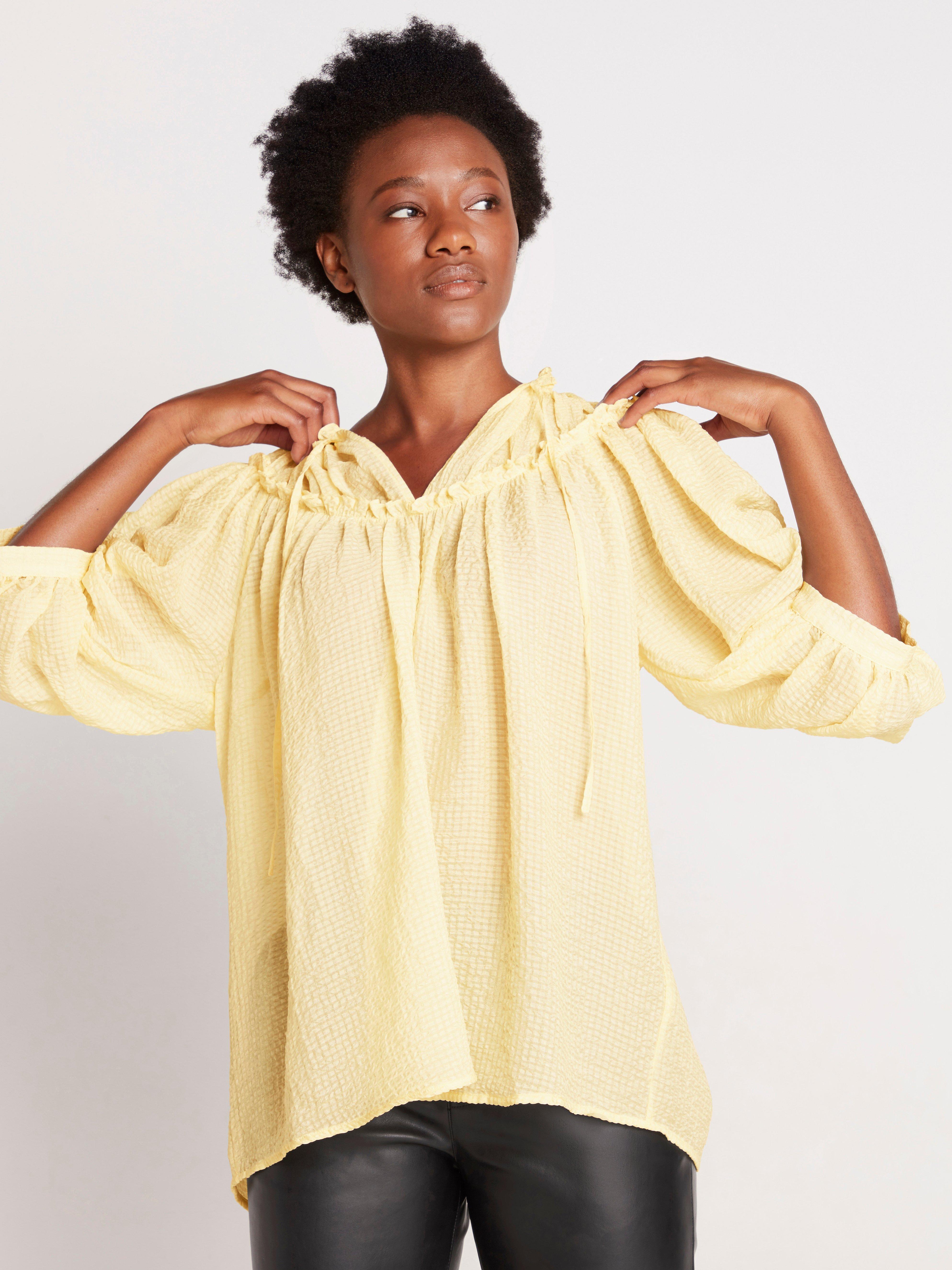 yellow puff sleeve blouse