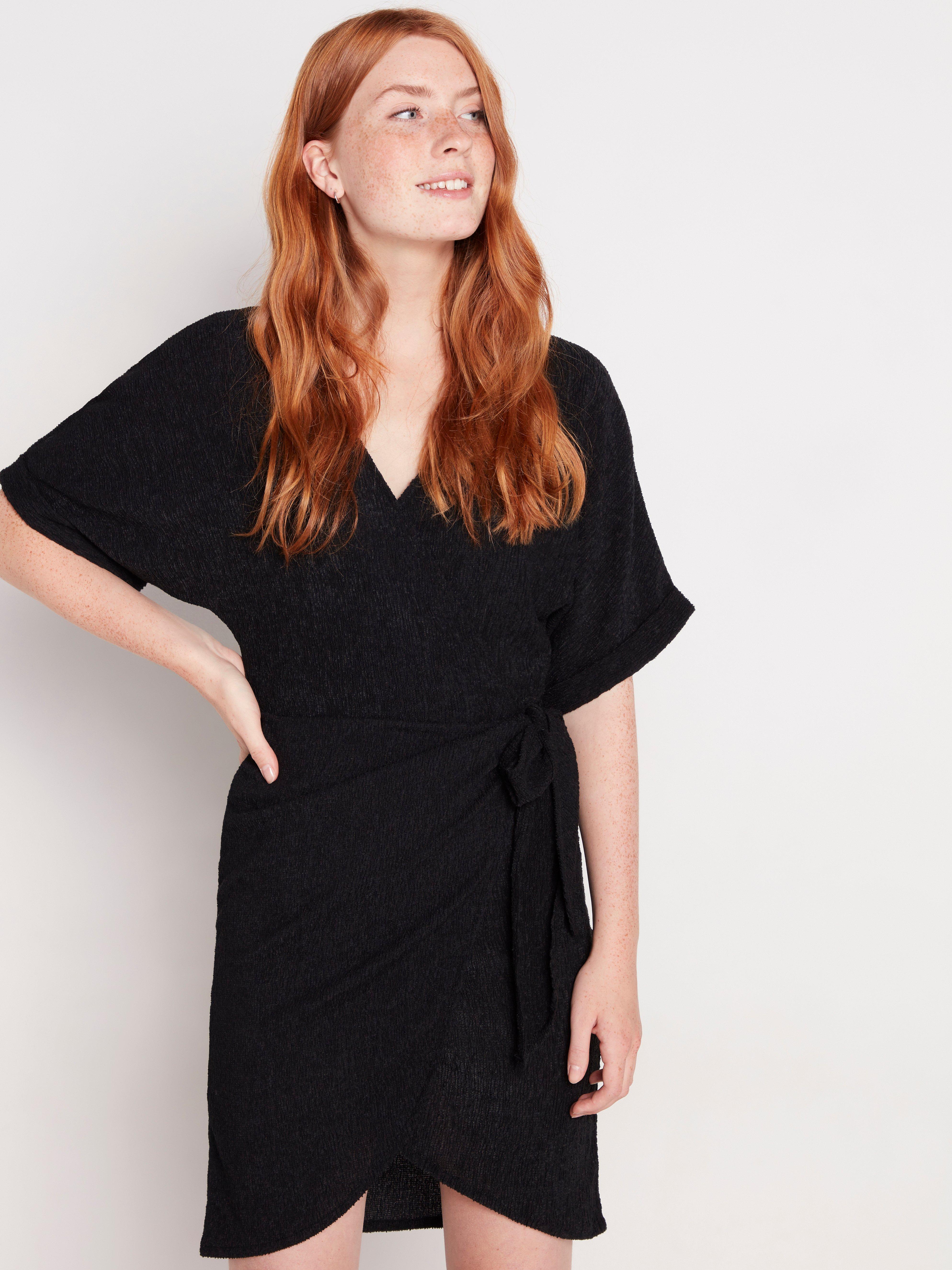 black short wrap dress
