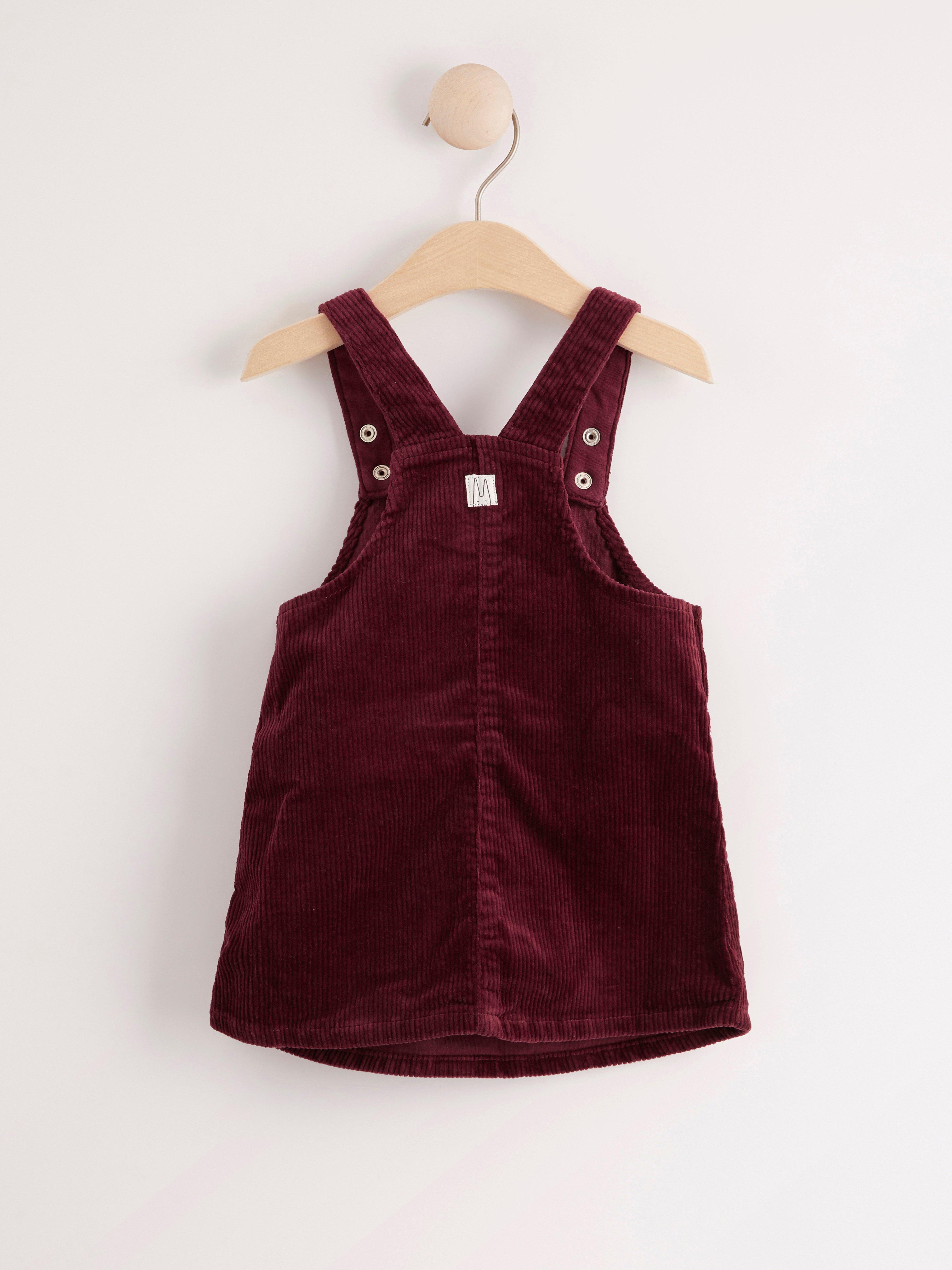 maroon dungaree dress