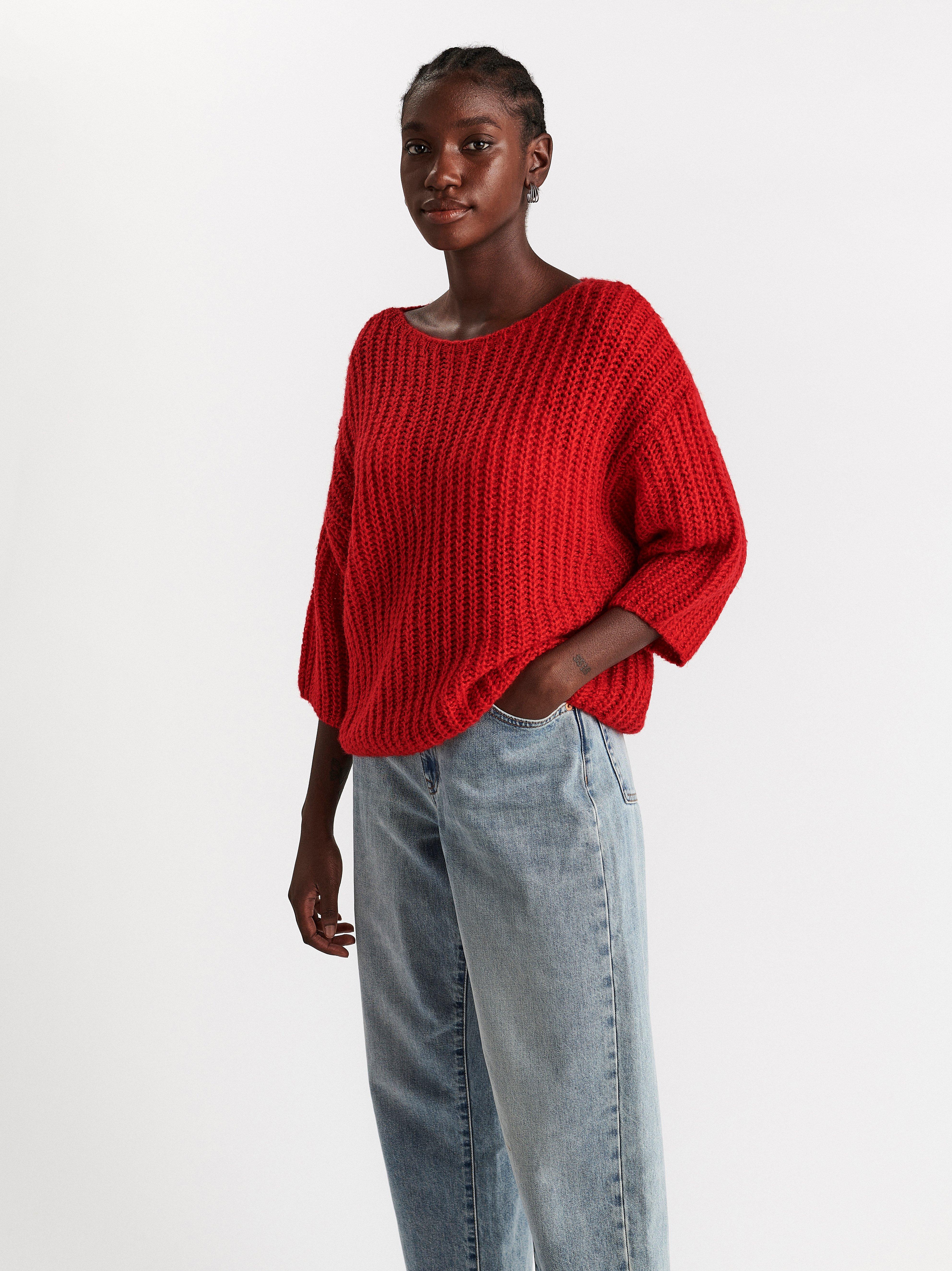 red knitted jumper womens