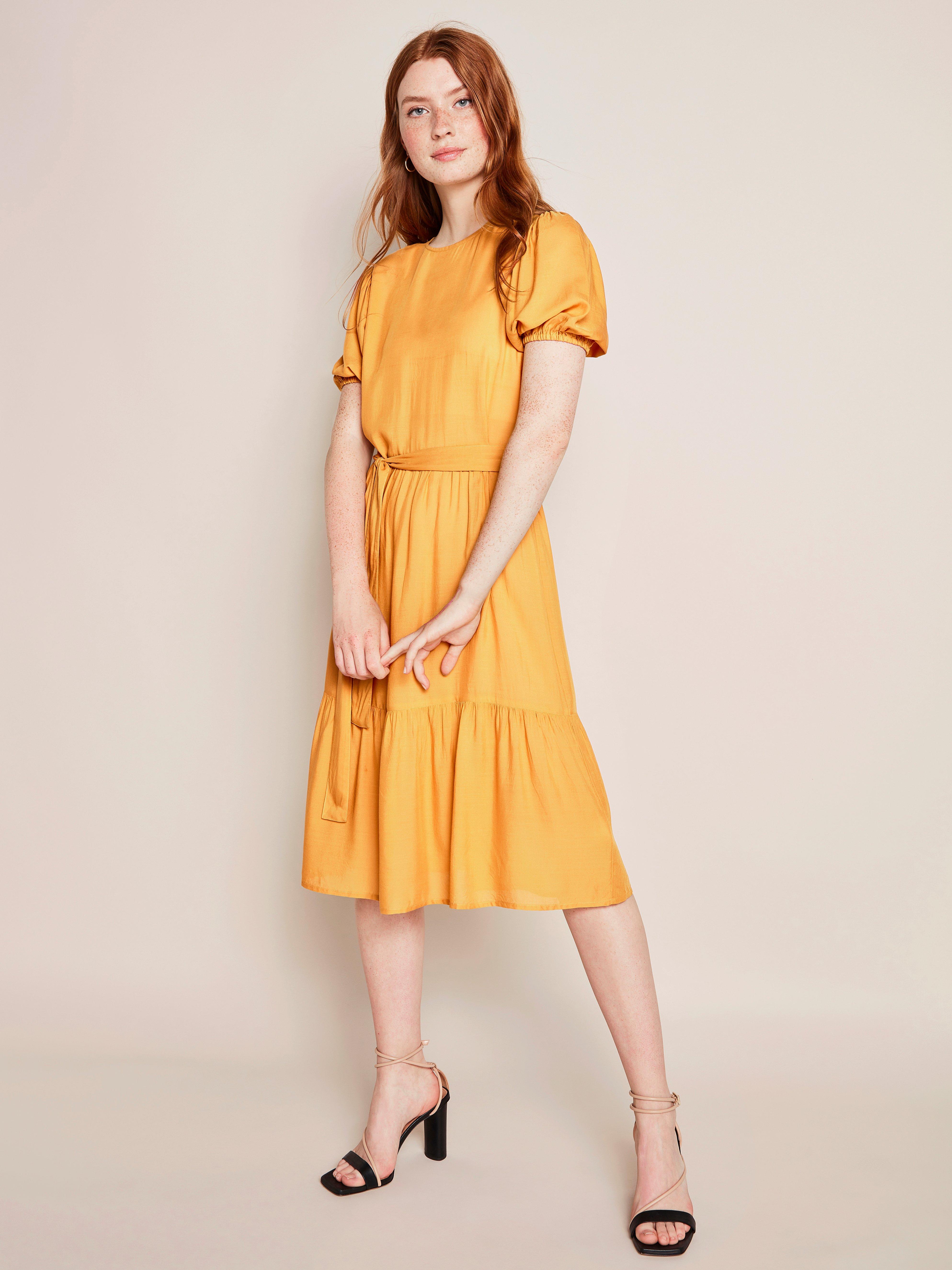 yellow flounce dress