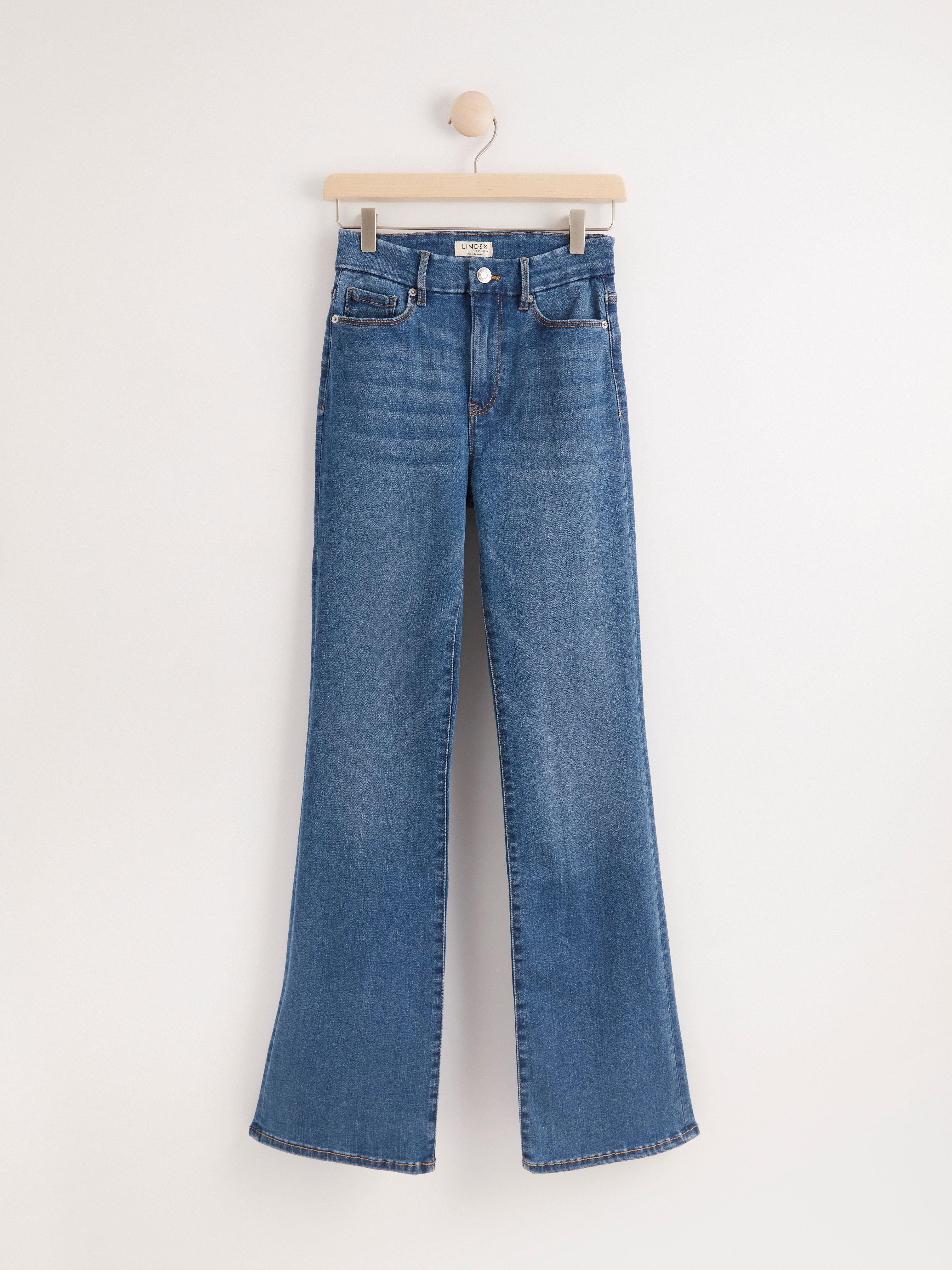 blue high waisted flared jeans