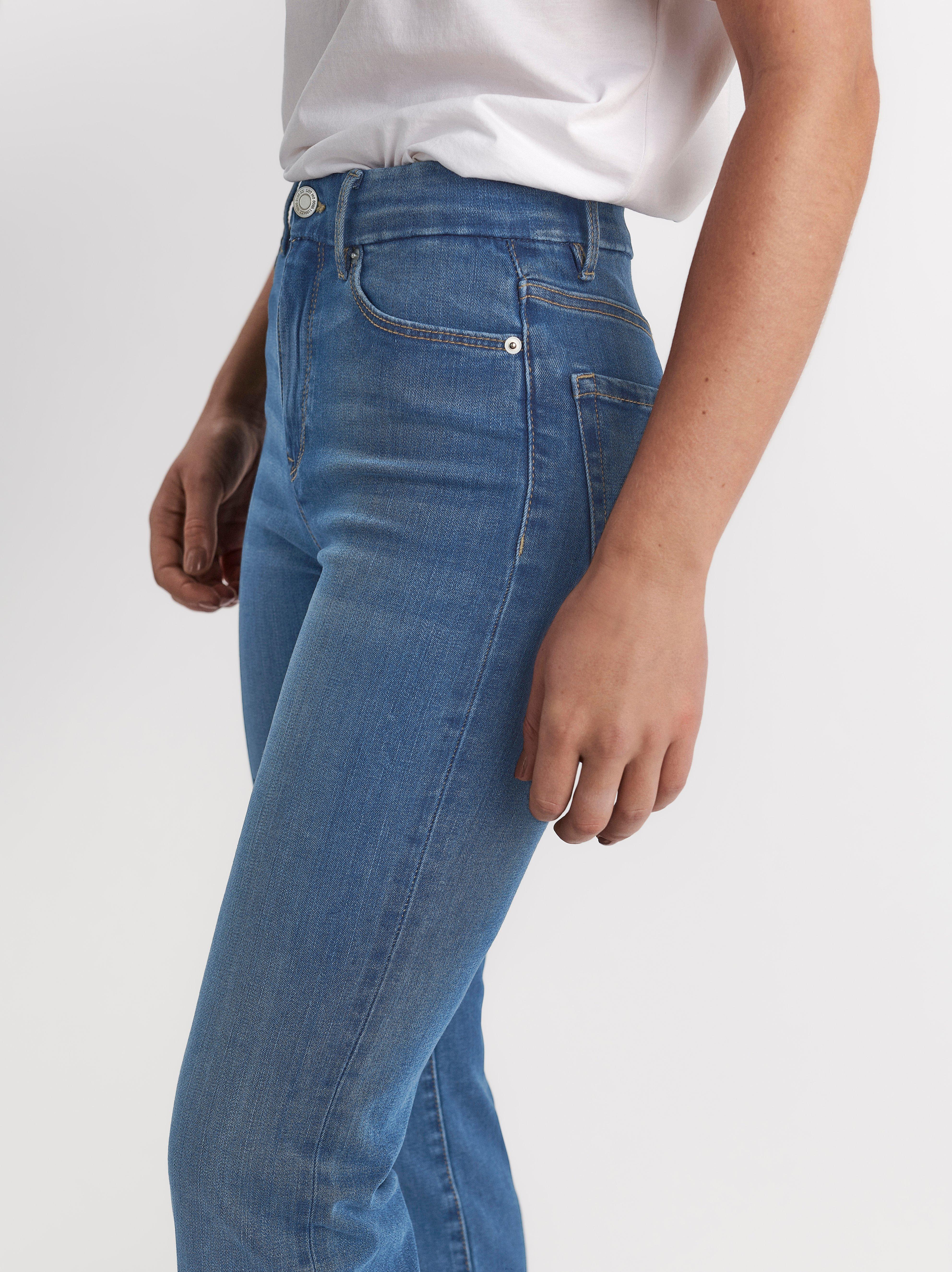 high waisted blue flare jeans