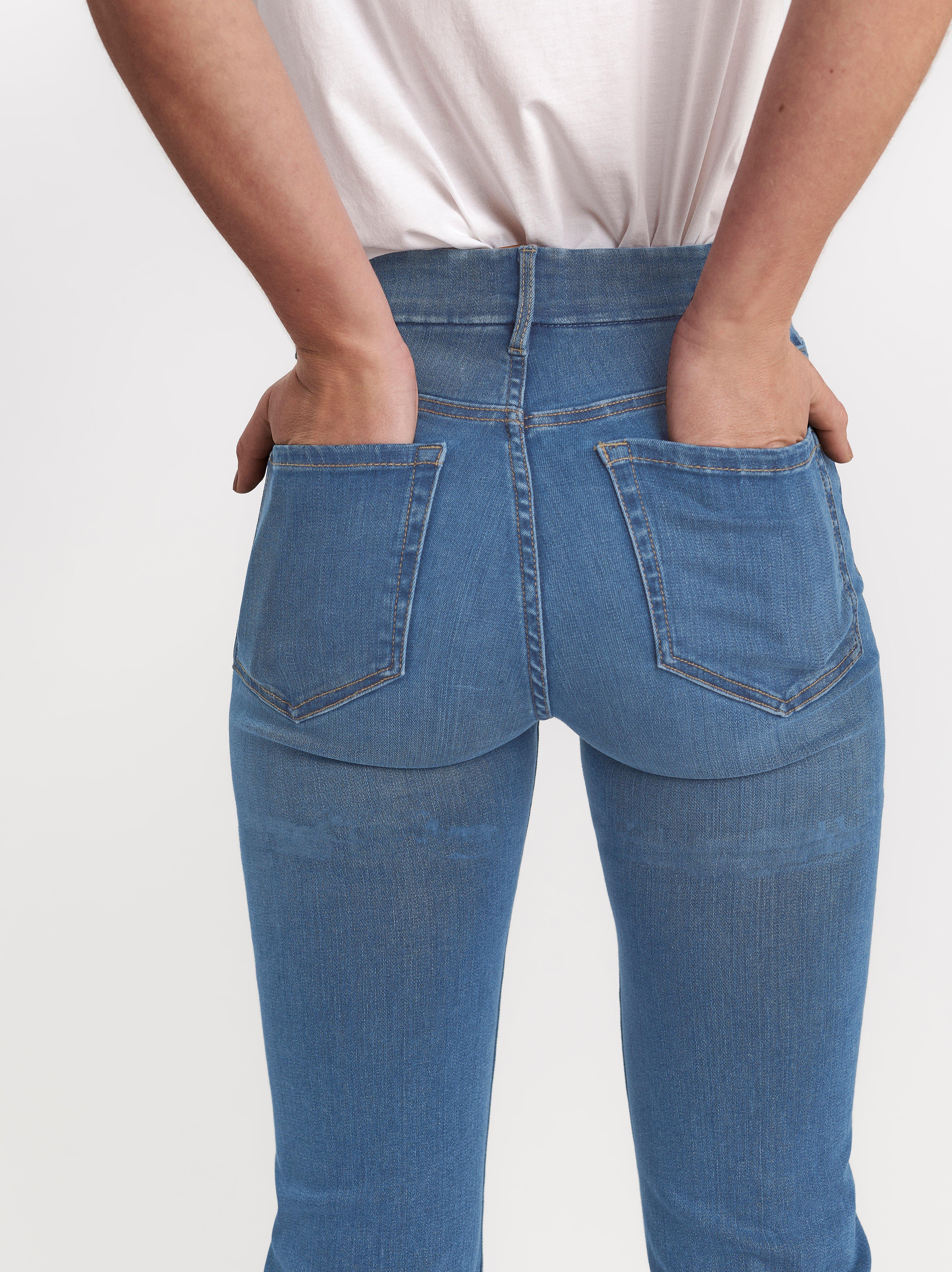 blue high waisted flared jeans