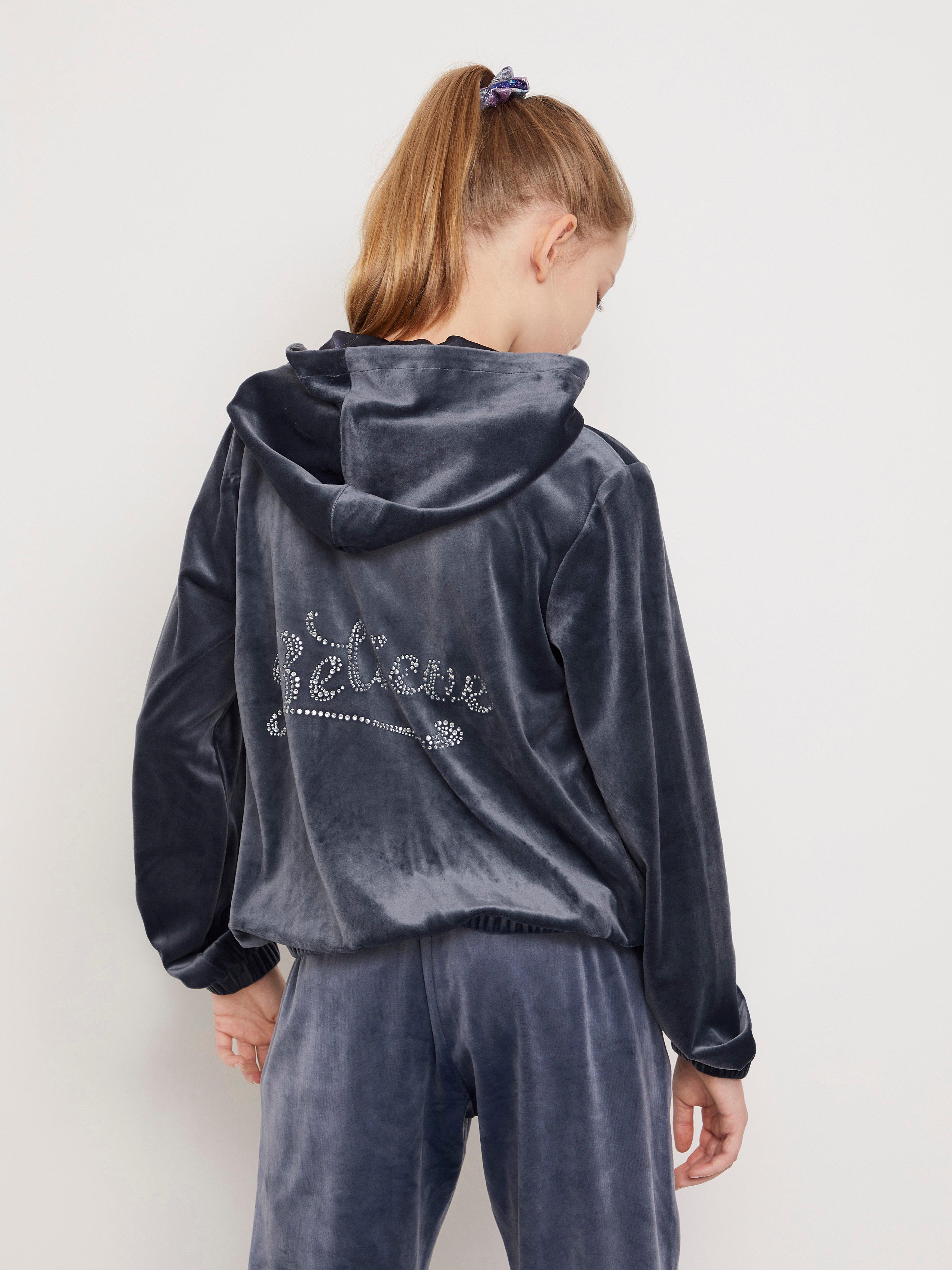 blue velour hoodie