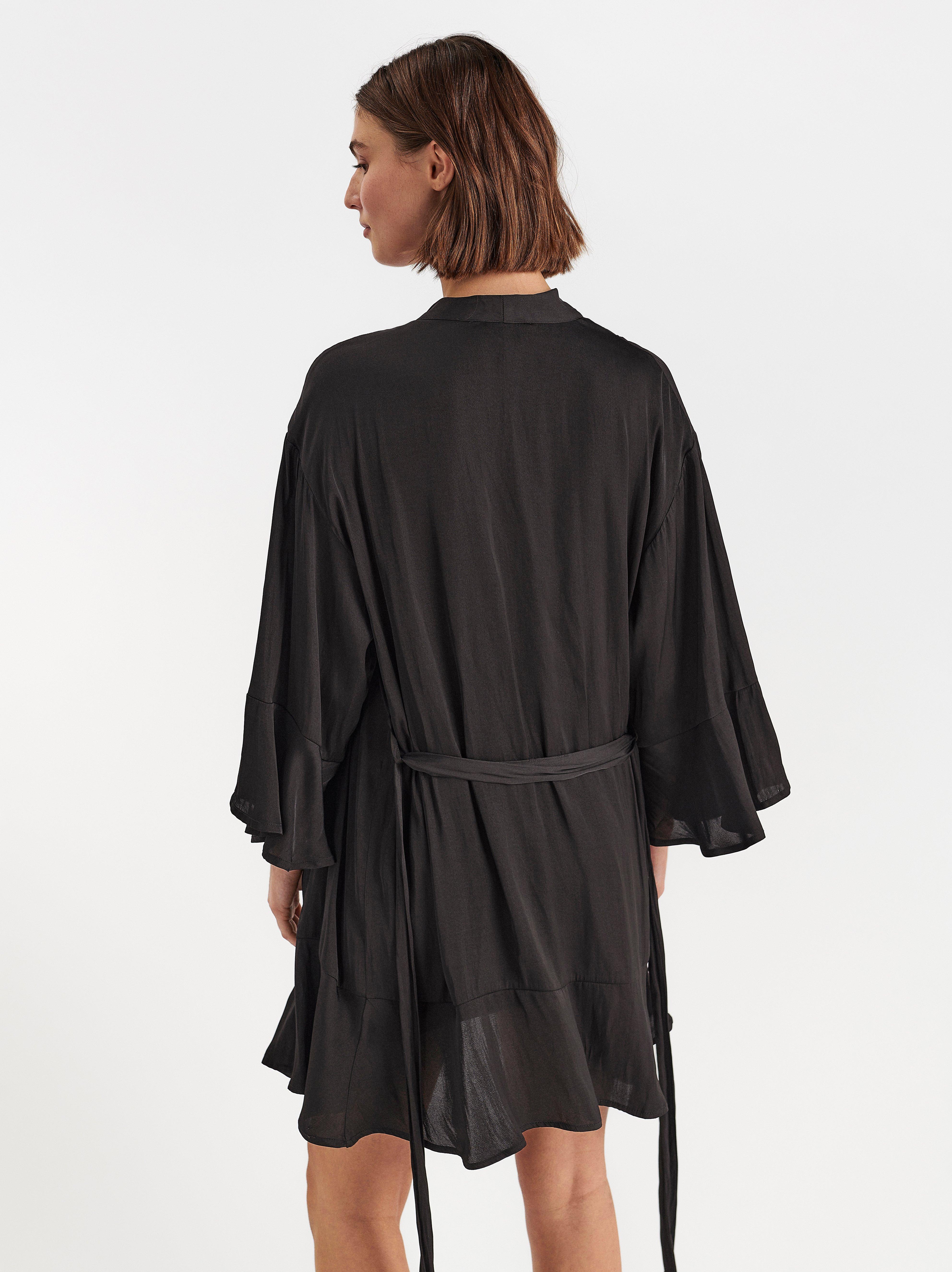 black satin kimono dress